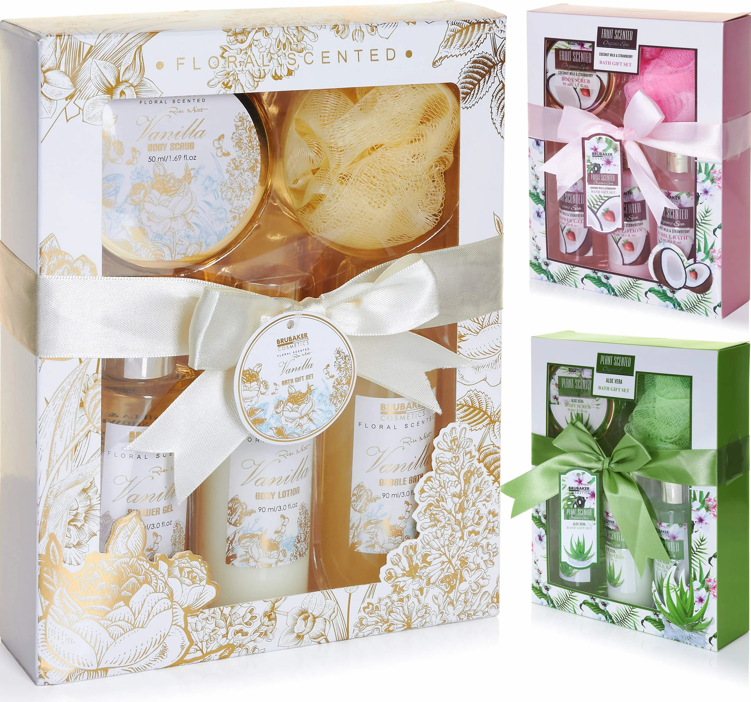 BRUBAKER Cosmetics Zestaw Do Kąpieli I Pod Prysznic Wanilia Mięta Różana 5-Częściowy Upominkowy