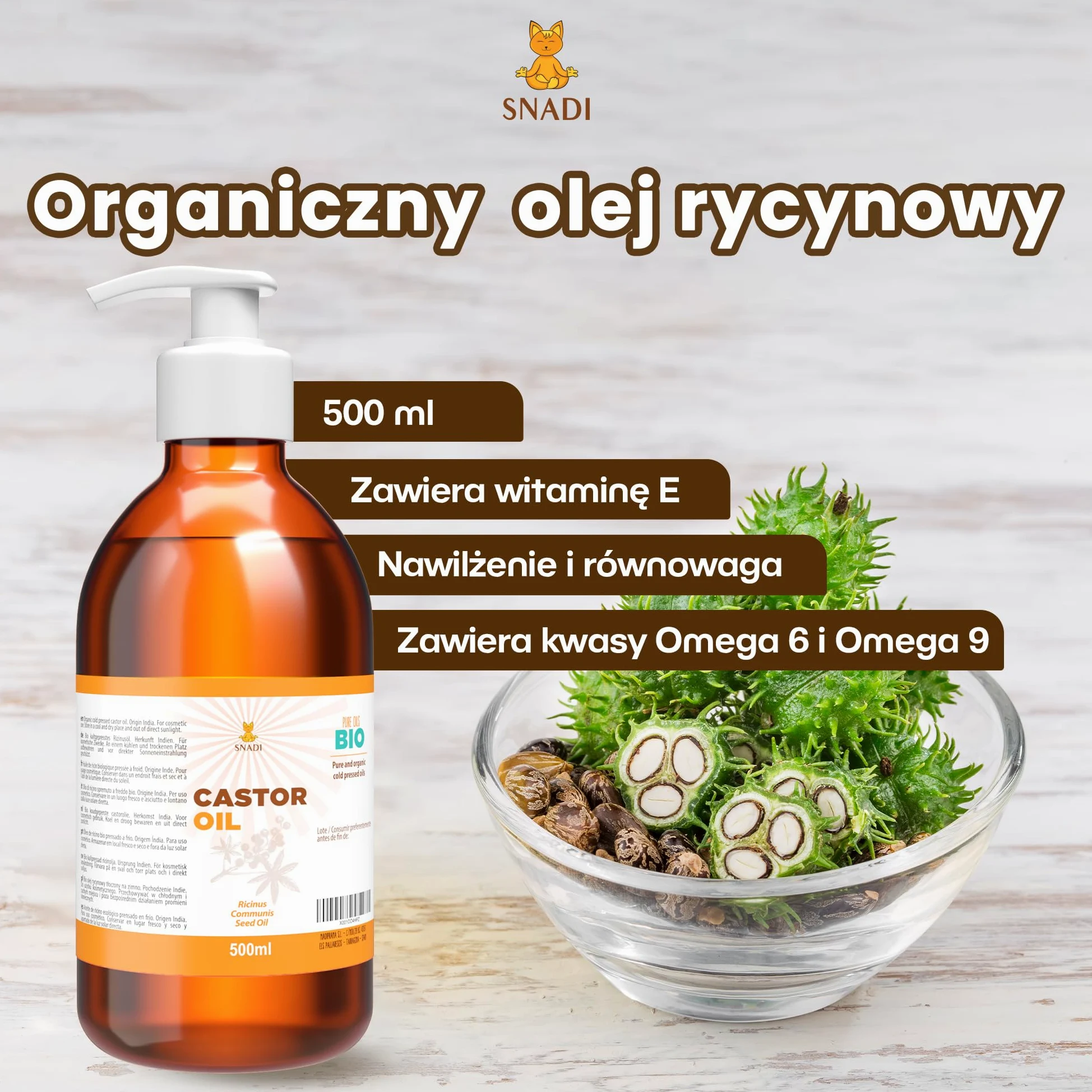 Czysty BIO Olej Rycynowy 500 ml Tłoczony na Zimno Nawilżający do Suchej Skóry i Włosów Castor Oil
