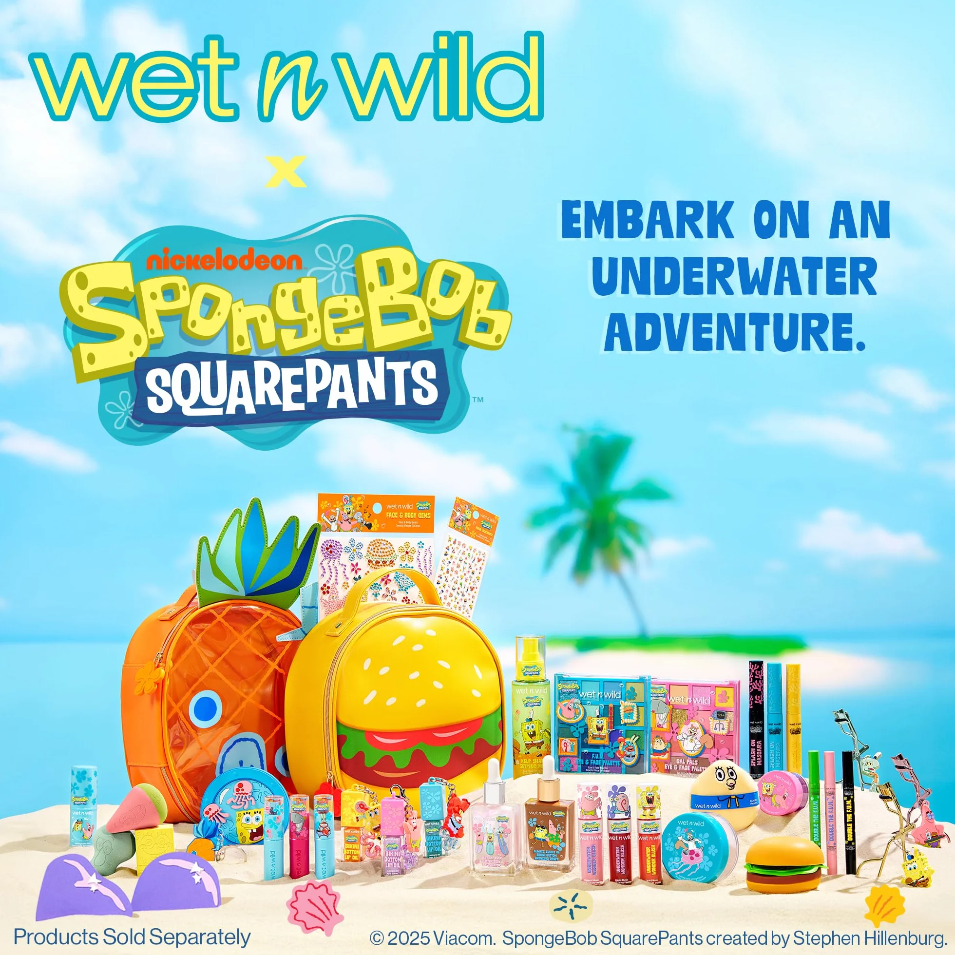 wet n wild Spongebob paleta oczu i twarzy, paleta oczu i twarzy z 16 pigmentowanymi odcieniami w matowych i połyskujących wykończeniach