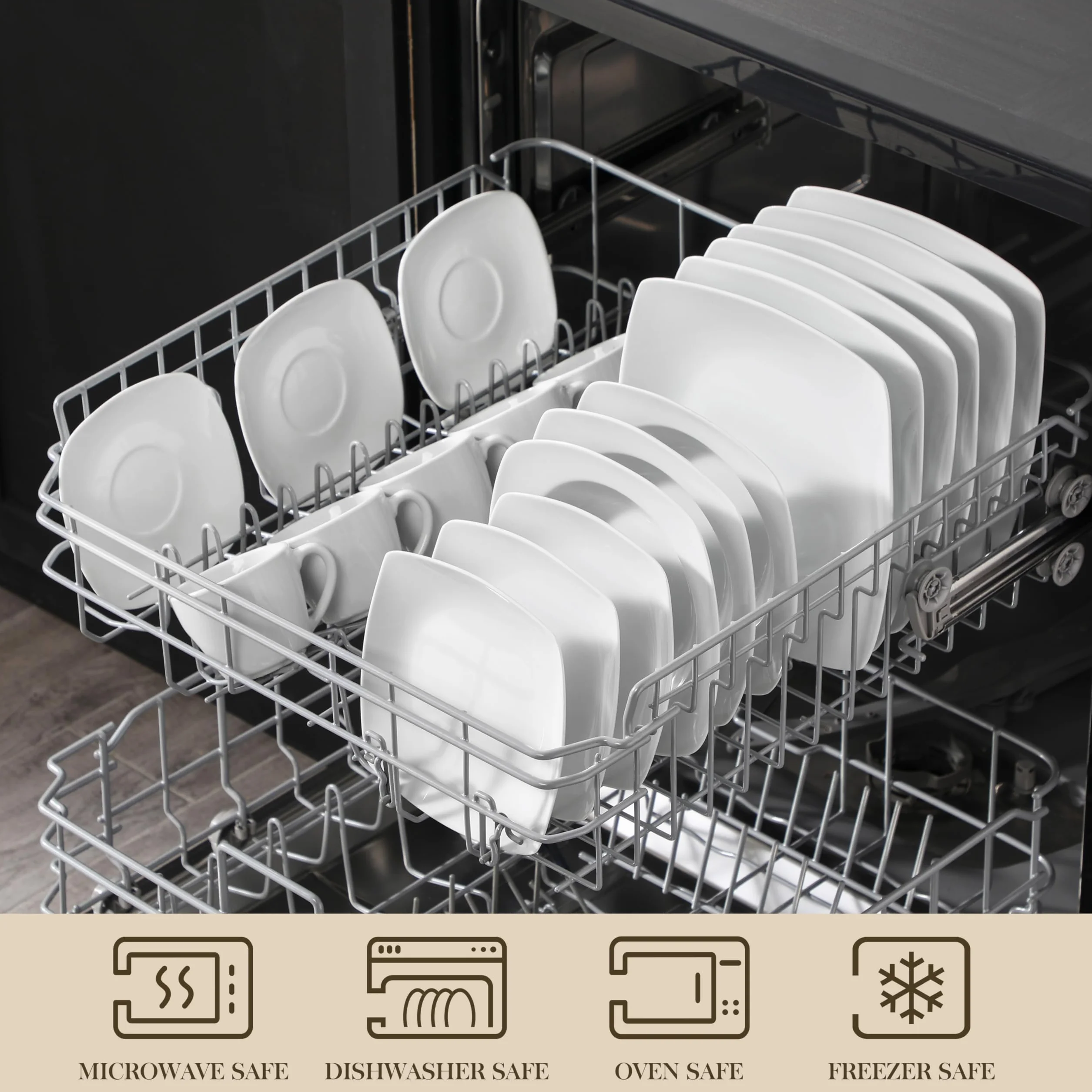 MALACASA Julia 60-częściowy serwis stołowy dla 12 osób, mały, porcelanowy serwis do kawy z talerzami obiadowymi, talerzykami deserowymi, talerzami do zupy, filiżankami do kawy, spodkami, po 12 sztuk