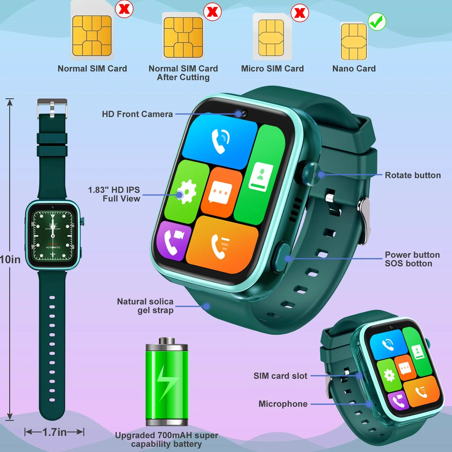 OKYUK Smartwatch 4G dla dzieci, lokalizator GPS, wiele stylów pulpitu do wyboru, połączenia dwukierunkowe, kompetencje obrazu, SOS, Wi-Fi, wodoodporny ekran dotykowy dla 4-12 chłopców i dziewcząt (T45
