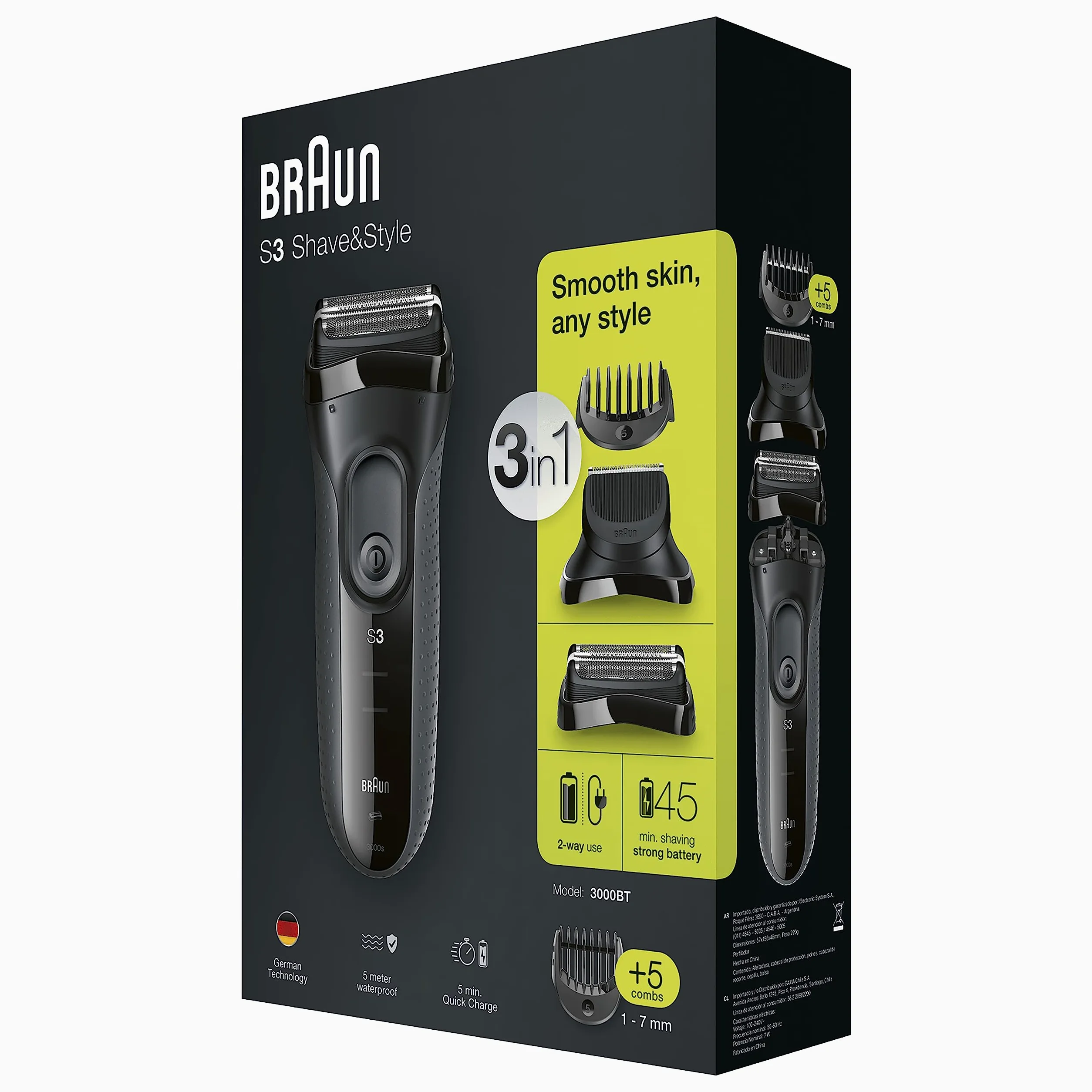 Braun Series 3 Golarka Elektryczna 3 w 1 Czarny Szary