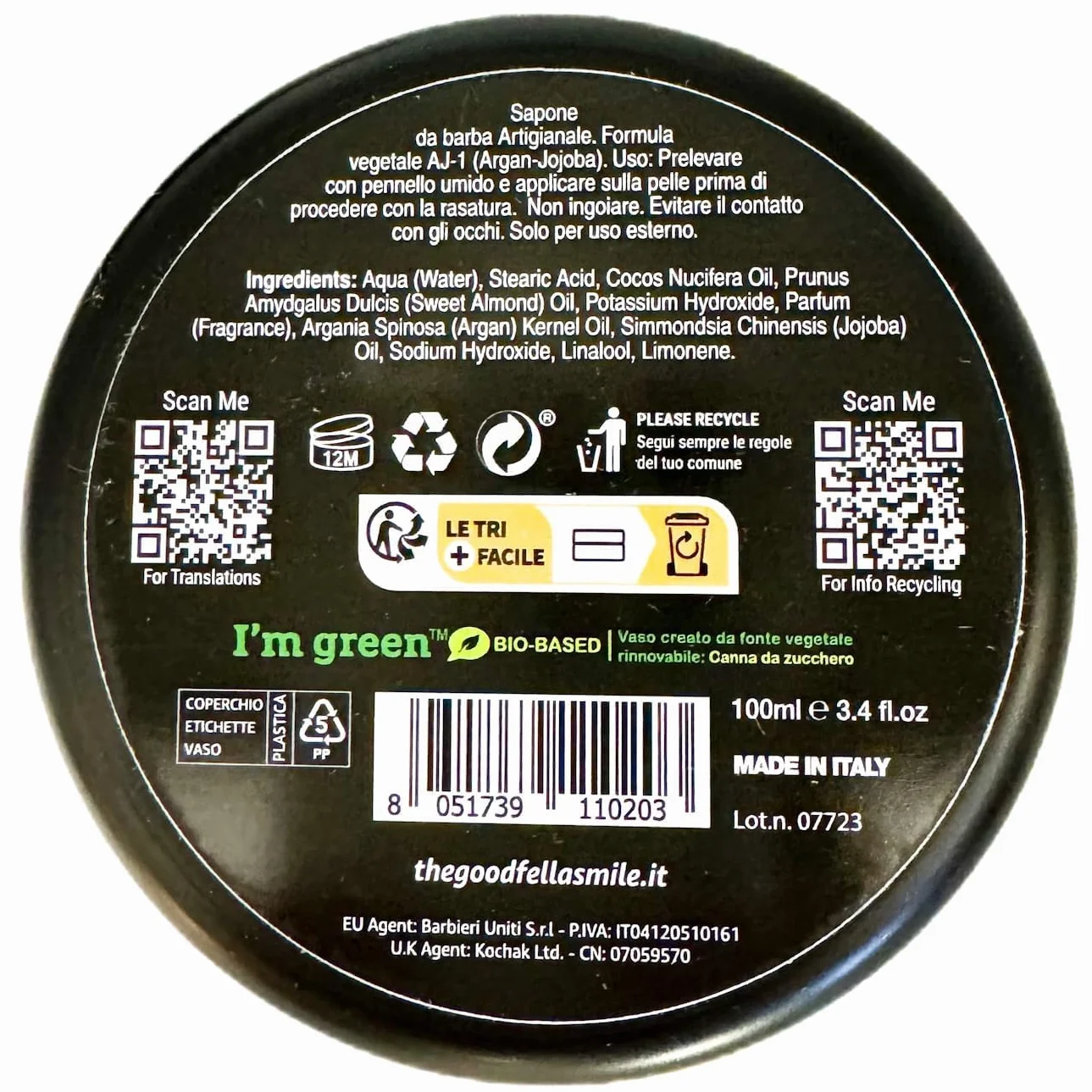THE GOODFELLAS' SMILE Seacitrus Tradiotional Shaving Soap. Made in Italy, 100 g