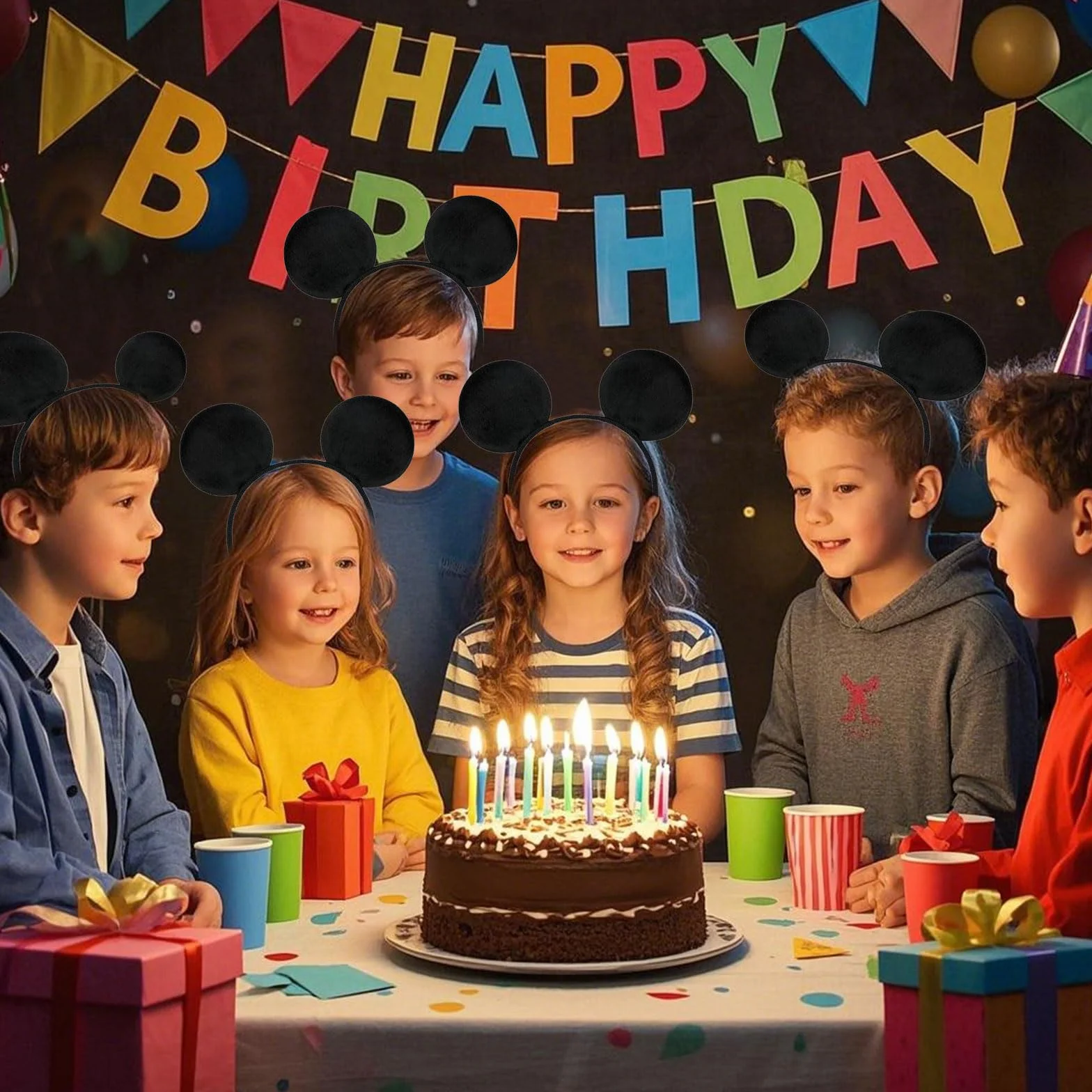 6-pak czarnych uszu myszy opaska na głowę dla dorosłych/dzieci, zestaw kostiumowy myszy, kreskówka, uszy, akcesoria na przyjęcie urodzinowe, fantazyjny kostium, opaska na głowę, akcesoria