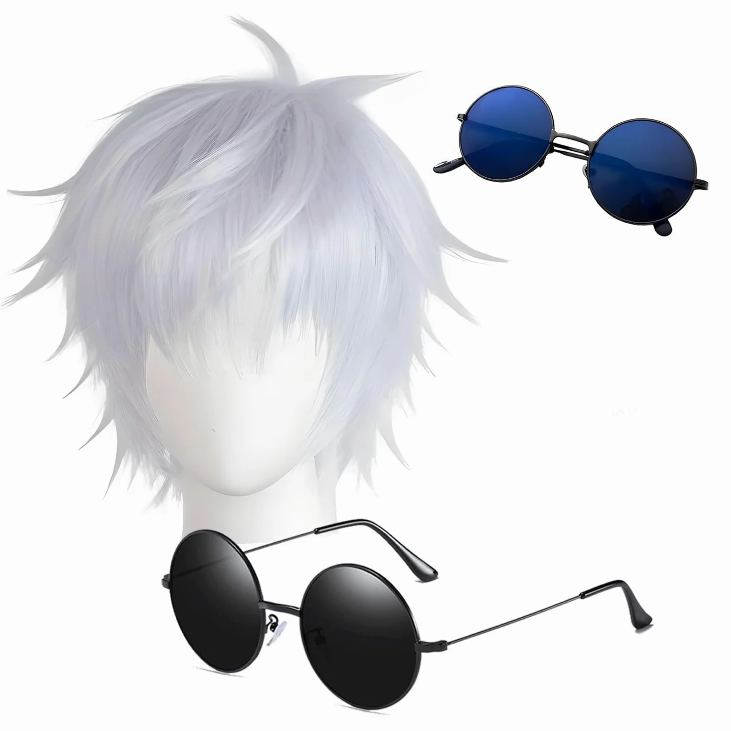 Anime Cosplay okulary przeciwsłoneczne Satoru G. peruka czapka zestaw 3 szt