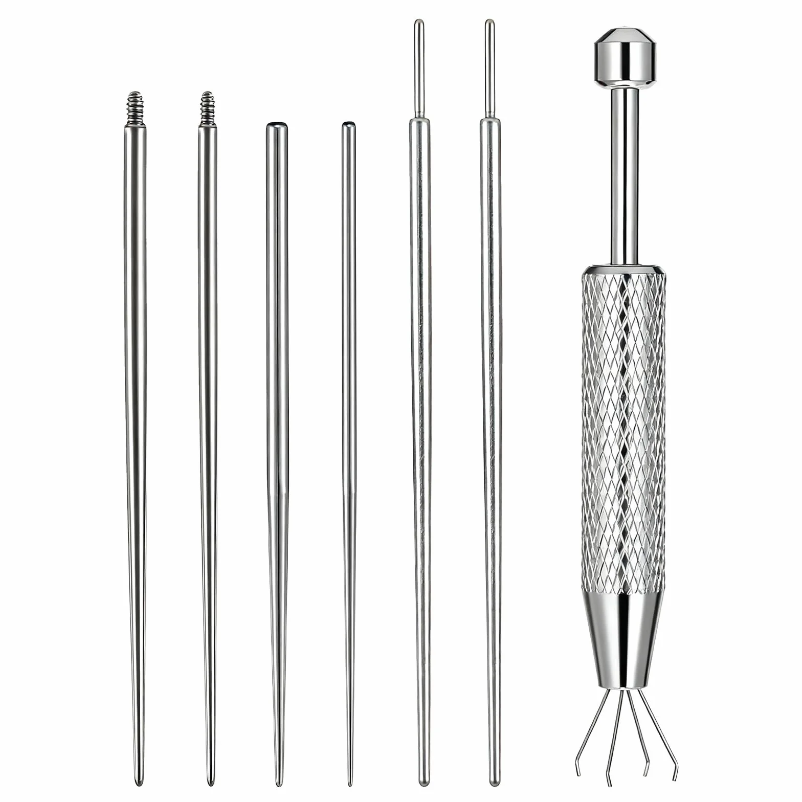 Zestaw narzędzi do piercingu kulkowego, 16G, 18G, bez gwintu, gwint wewnętrzny, gwint zewnętrzny, ze stali nierdzewnej, płaskie tylne kolczyki, narzędzie do wkładania, zakrzywione kolczyki do ciała