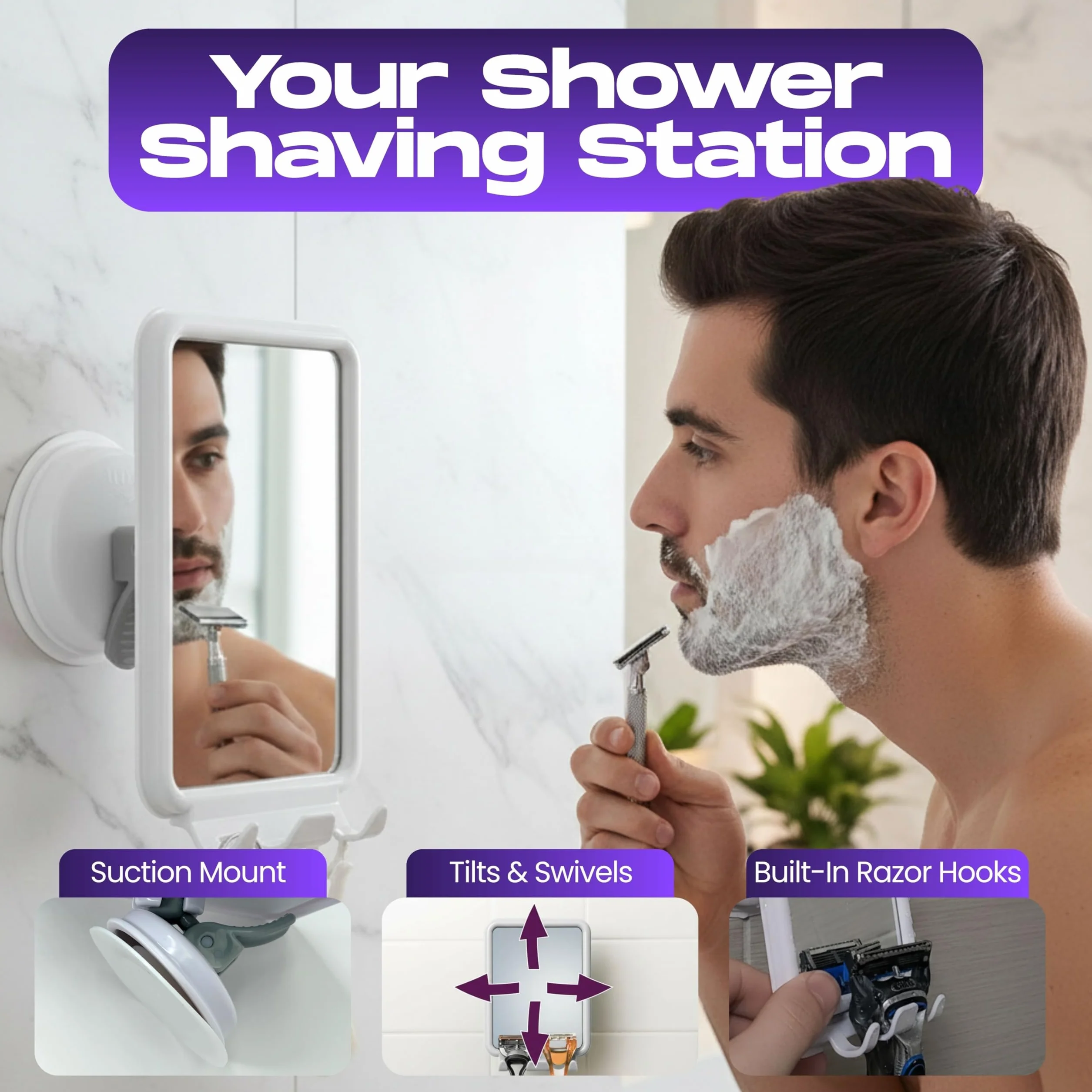 Safe-er-Grip lusterko prysznicowe z 2 haczykami do golenia