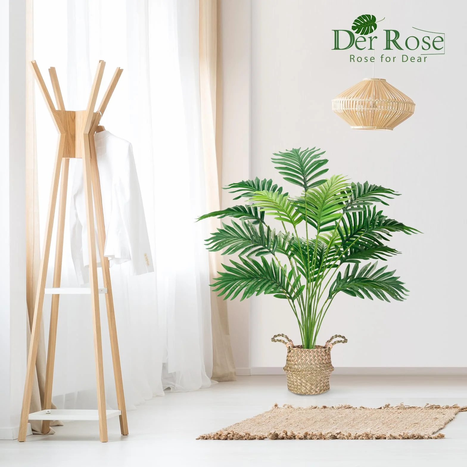 Der Rose Sztuczna palma, 71 cm wysokości, sztuczna roślina, doniczkowa, sztuczna Areca, drzewo z ręcznie tkanymi koszami z uchwytami, do wnętrz, na zewnątrz, do domu, biura, sypialni, werandy, balkonu