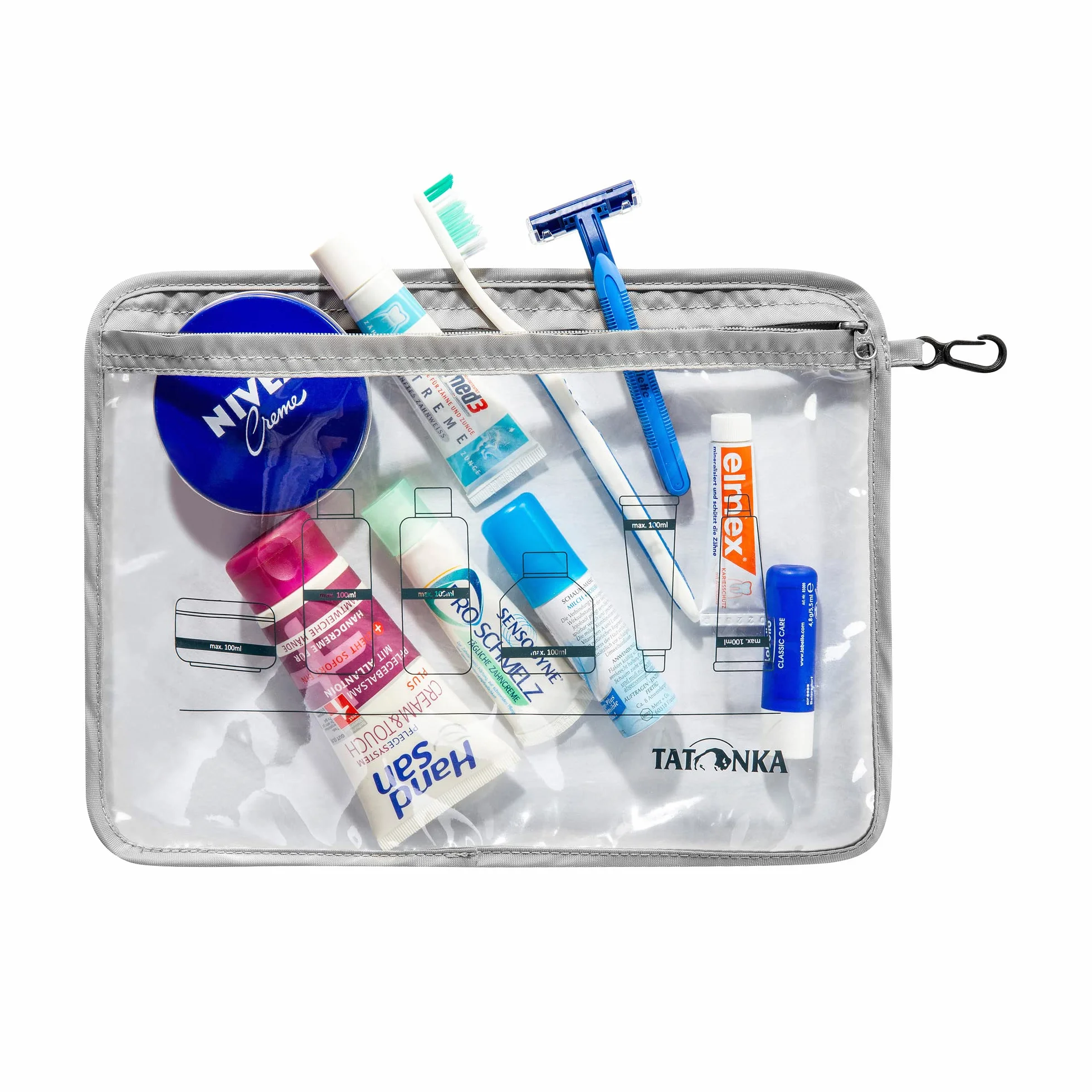 Tatonka Kosmetyczka Zip Flight Bag A4 – przezroczysta torba do przewożenia płynów w bagażu podręcznym samolotu – 30,5 x 22 cm (szara)