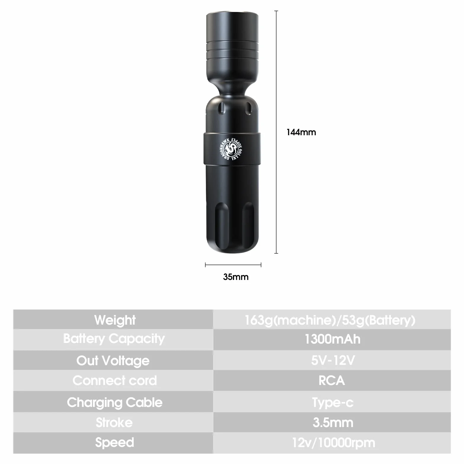 Dragonhawk S8 Tattoo Kit Wireless Battery Pen Machine Set Rotary Tattoo Motor Pen with Cartridges