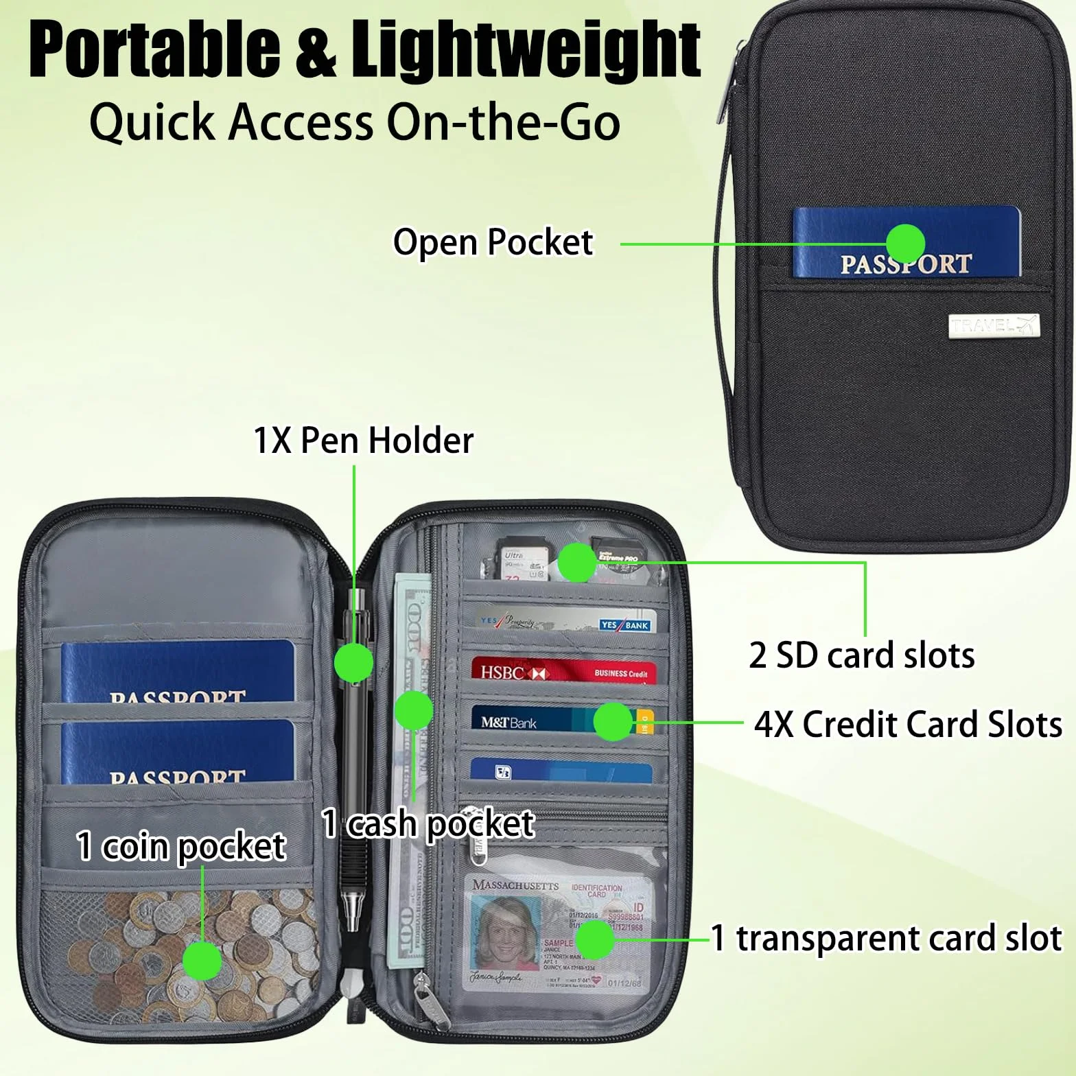 Dream Travel etui na paszport portfel, rodzinny organizer na dokumenty podróżne, wodoodporne etui na akcesoria podróżne, Czarny, 21.5*12.5*2, Nowoczesny