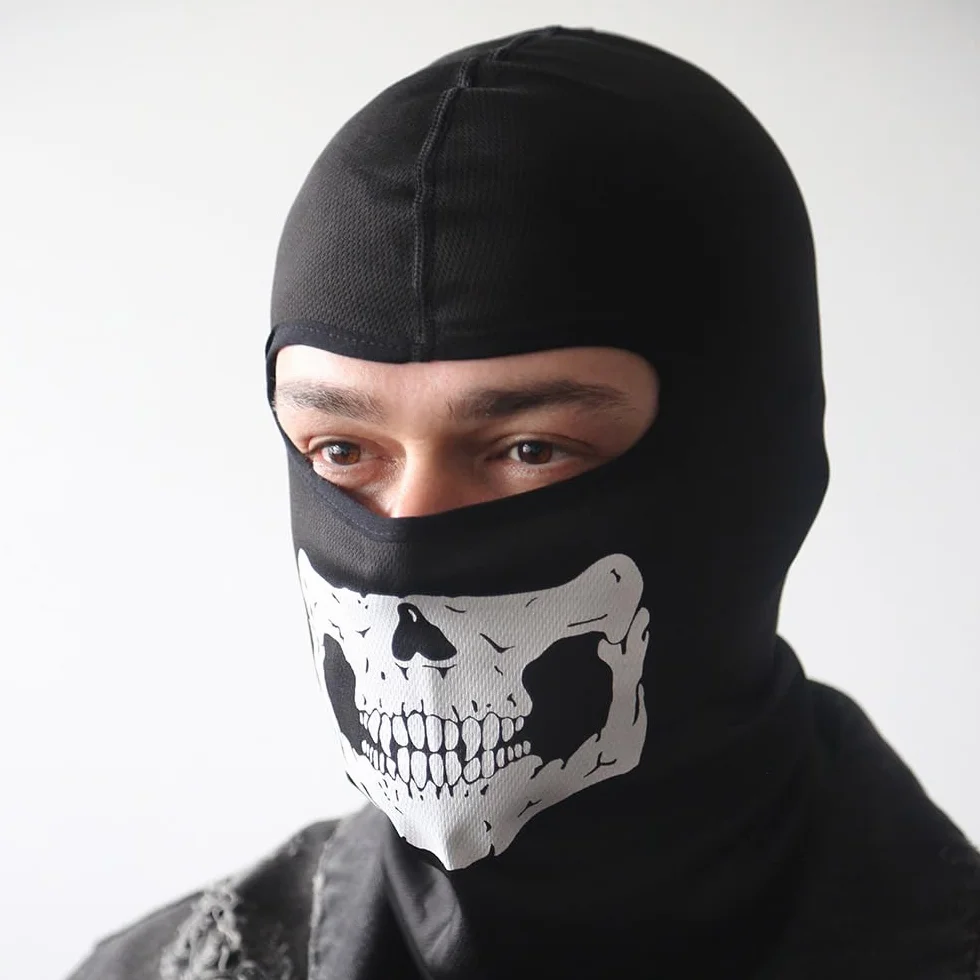 TRIXES Kominiarka z czaszką na całą głowę do jazdy na rowerze, motocyklistów, snowboardu, airsoftu, rozciągliwy krój, wiatroszczelny ocieplacz - modne akcesorium na Halloween, jeden otwór, jeden
