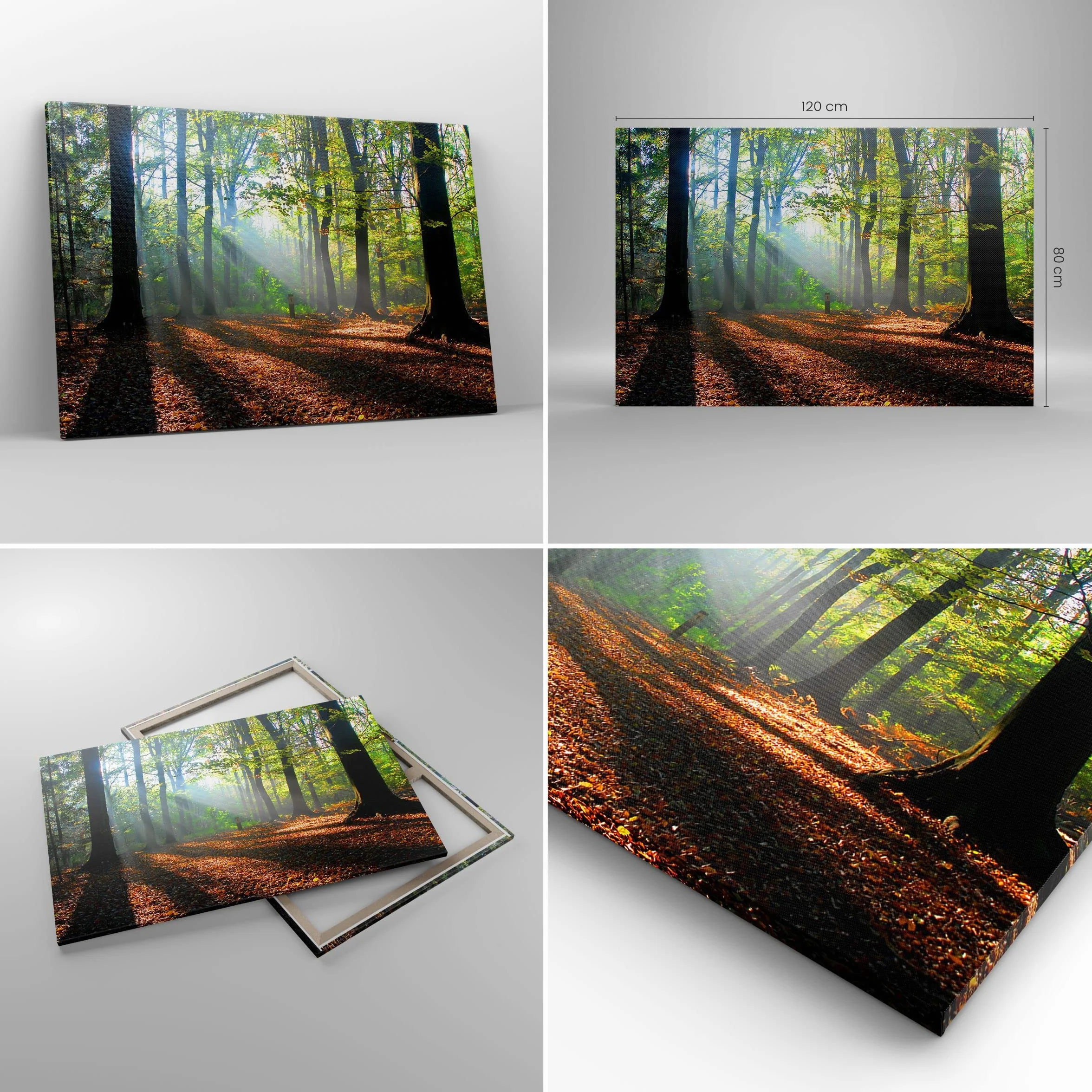 ARTTOR Dekoracja ścienna Salon Las Liście Słońce Obraz na płótnie w ramie 120x80cm Nowoczesny Sypialnia Kuchnia Deko Sztuka na ścianę Duży XXL Obrazy Art Foto Wall Decor Canvas AA120x80-0136