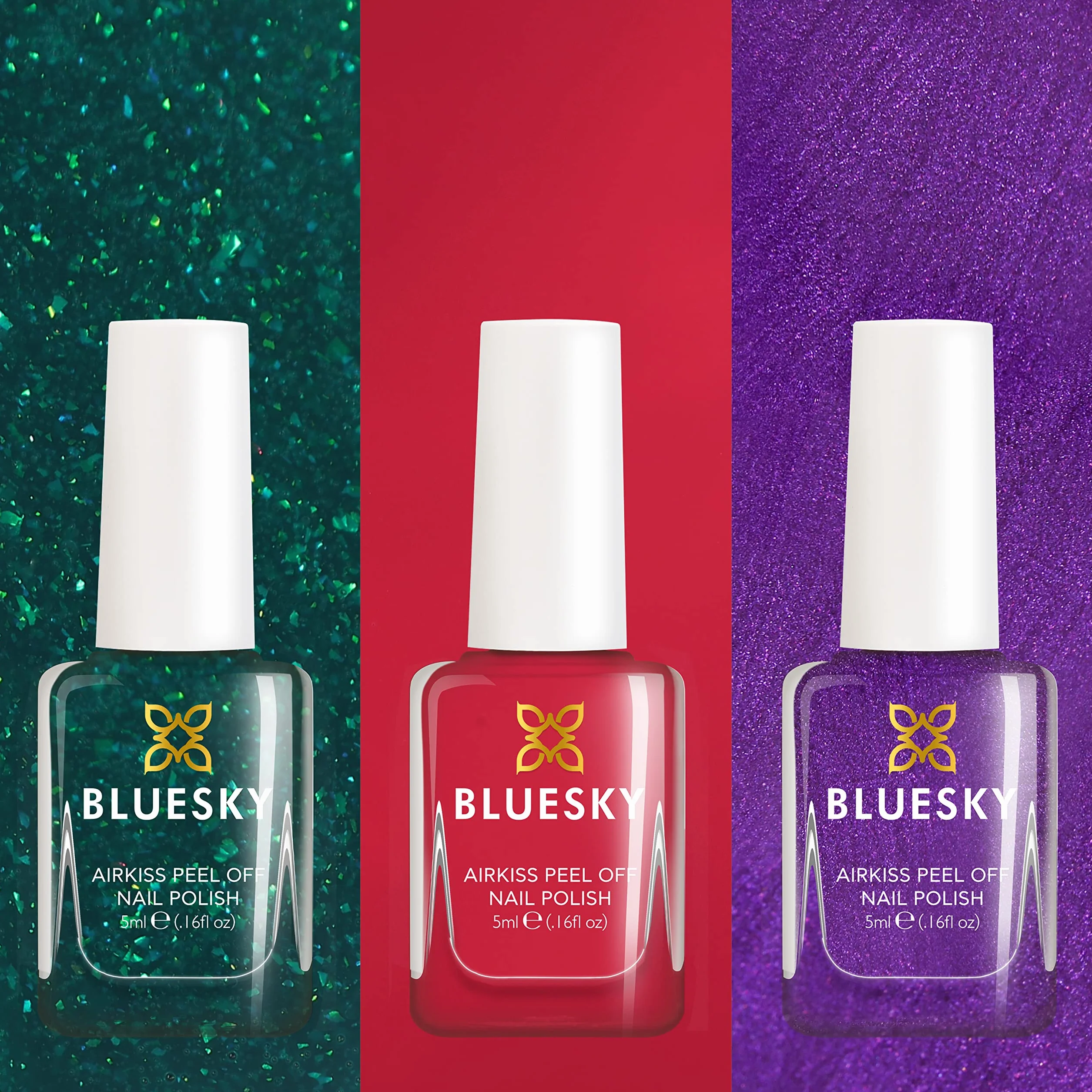 BLUESKY Kids Zestaw Lakierów do Paznokci dla Dzieci, Under the Sea Kolekcja, Czerwony, Zielony, Fioletowy, na Bazie Wody, 3 x 5 ml, z Naklejkami, Peel-Off