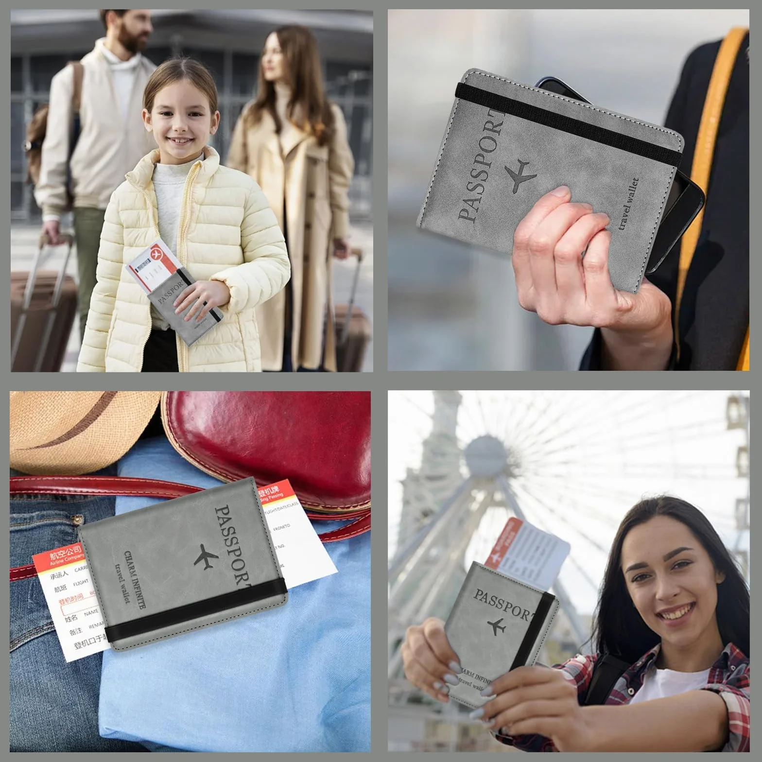 FlyWave Etui na paszport, etui na paszport dla kobiet i mężczyzn, uchwyt na paszport z blokadą RFID, etui na dokumenty podróżne, dowód osobisty, etui ochronne na karty kredytowe, szary,