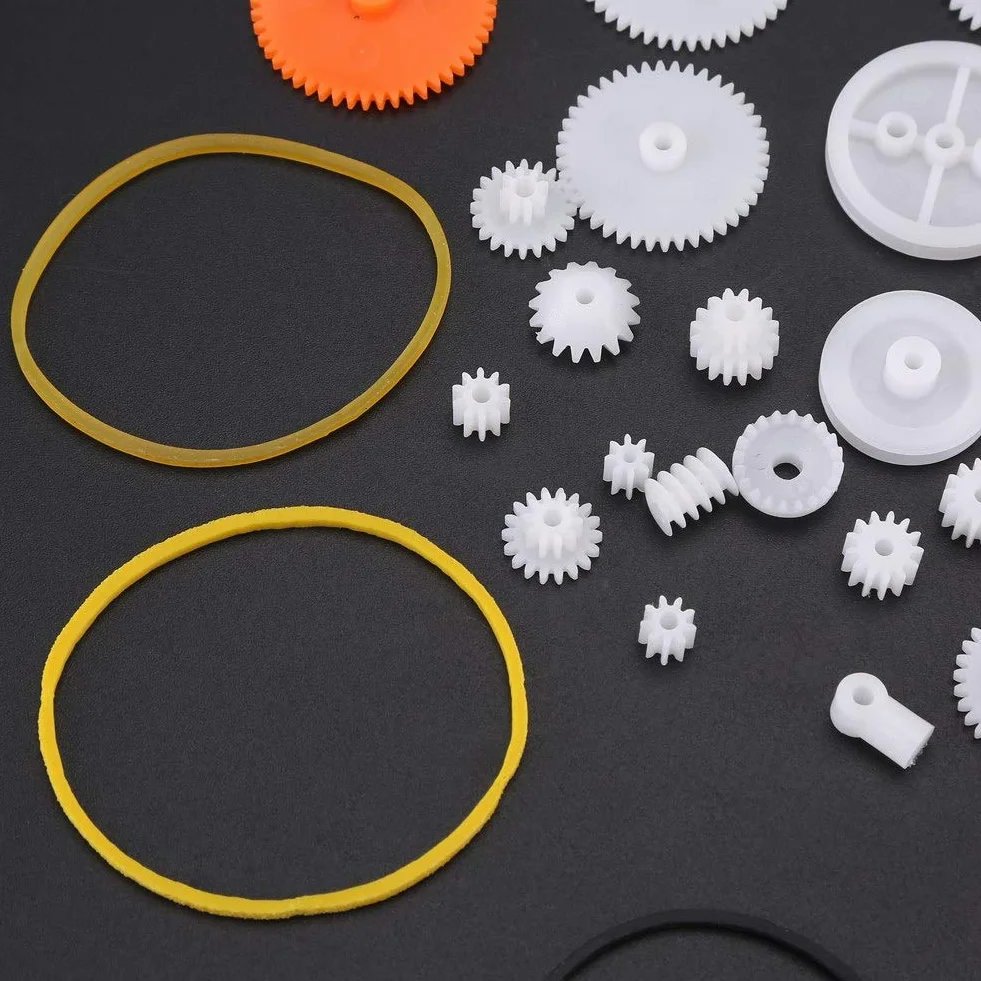 78 szt. plastikowe koła zębate bogata różnorodność zestaw DIY akcesoria z pasem kółkowym mini oponami ślimakowe koła zębate zestaw do samodzielnego wykonania robota samochodowego