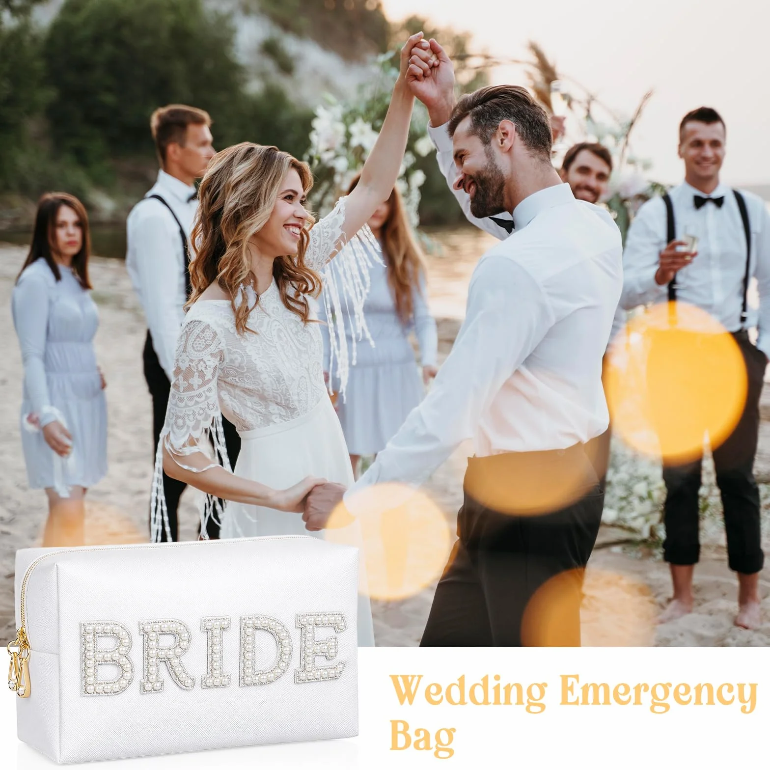 Bride torba na kosmetyki z perłami, przenośna, podróżna kosmetyczka z poliuretanu, biała, dla kobiet i dziewcząt, druhny, prezent na wieczór panieński, wesele