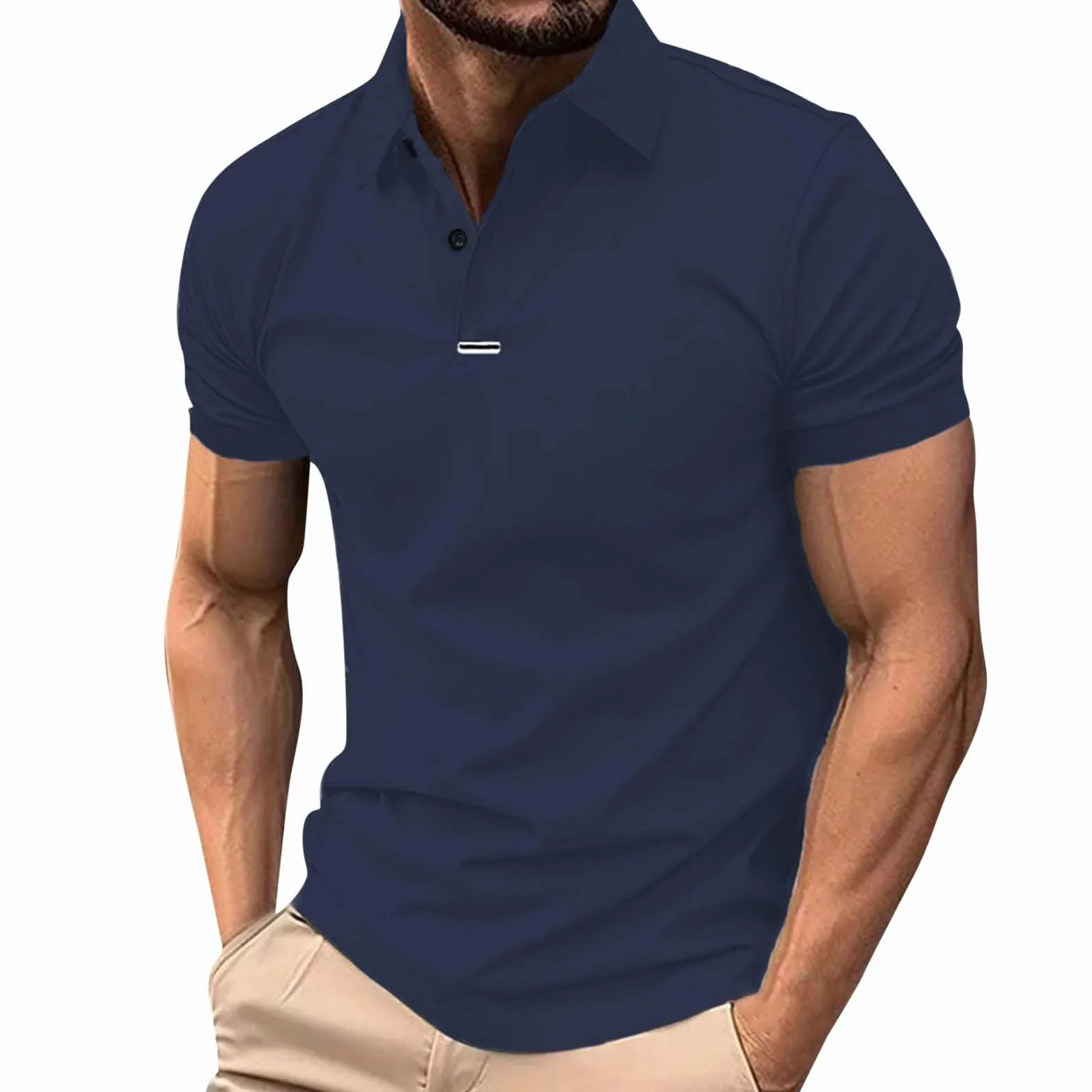 Koszulki polo męskie z krótkim rękawem gładka klapa dekolt golf top plus size topy na co dzień lato 2 guziki koszula wszechstronna regularny krój koszulki