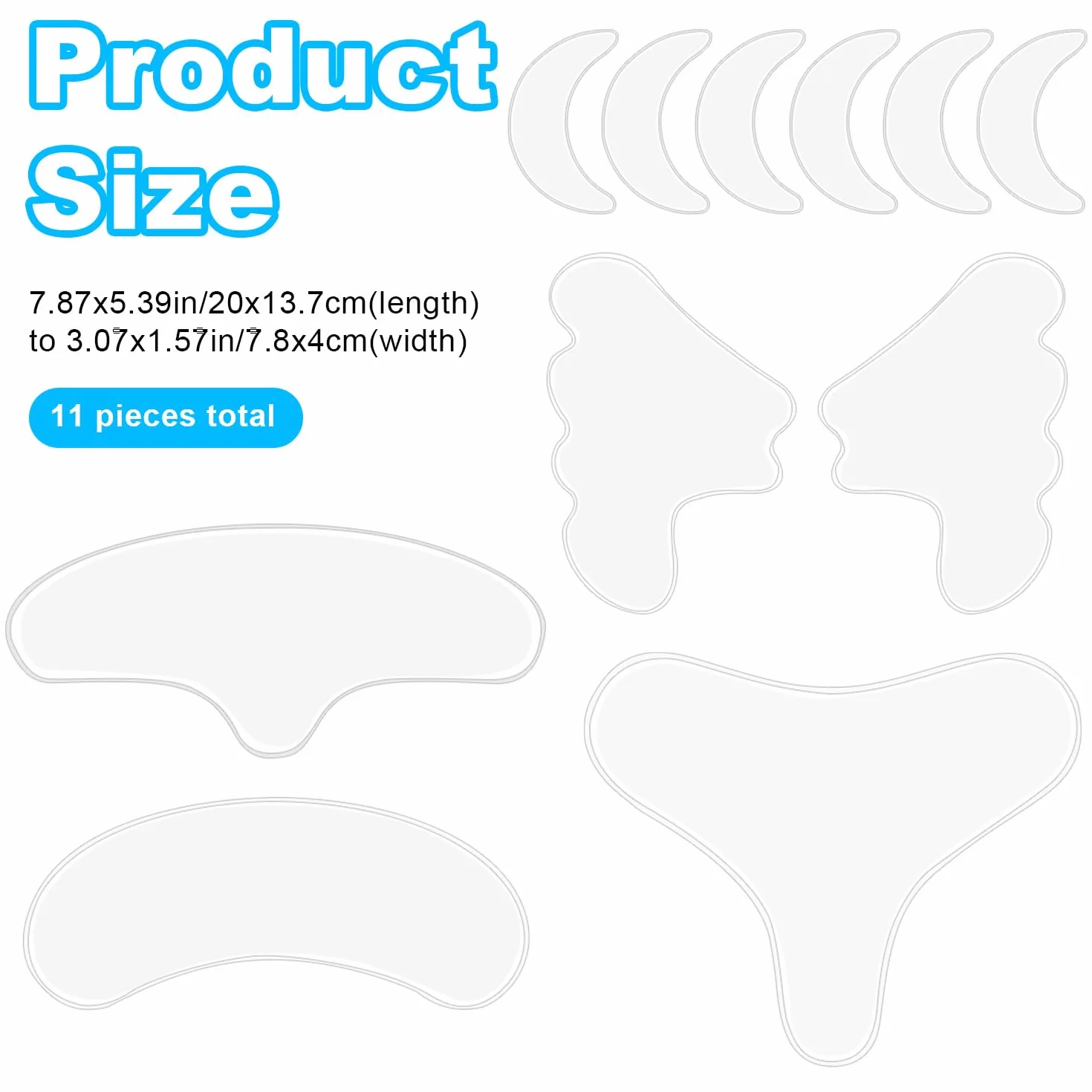 11szt Zestaw Wielorazowych Silikonowych Plastrów Przeciwzmarszczkowych, Przezroczysty Silikonowy Plaster Przeciwzmarszczkowy dla Kobiet Czoło Twarz Brodę Szyję Klatkę Ujędrniający Skórę