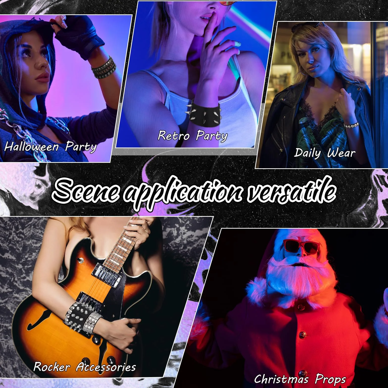 6 szt. bransoletki z kolcami, punkowe bransoletki z ćwiekami, gotyckie bransoletki dla mężczyzn i kobiet, na koncert rockowy, stroje z lat 80., akcesoria na Halloween, skórzane kolczaste