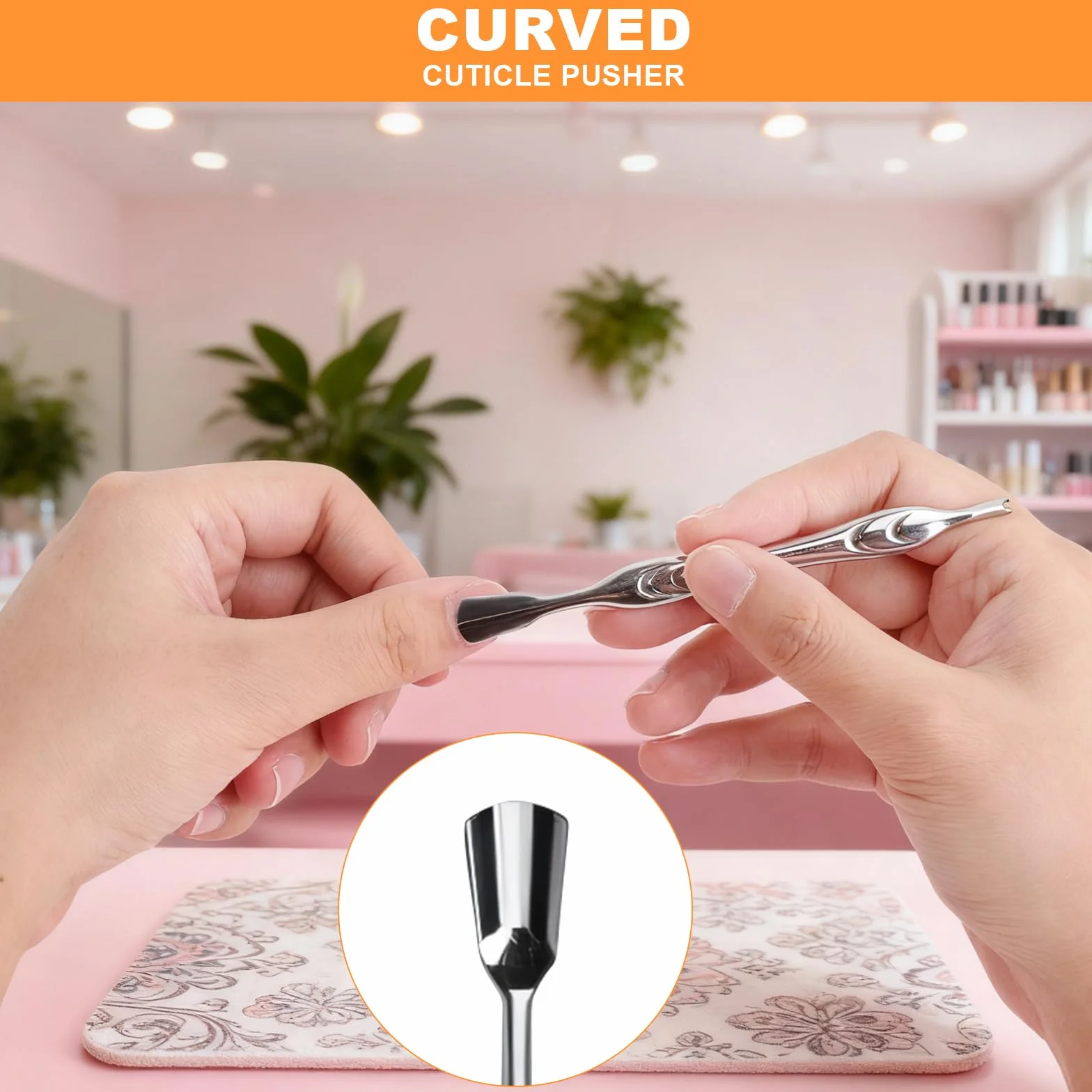 Profesjonalny 2-w-1 ściągacz do skórek i trymer, narzędzie do manicure ze stali nierdzewnej z widelcem, do manicure i pedicure, srebrny