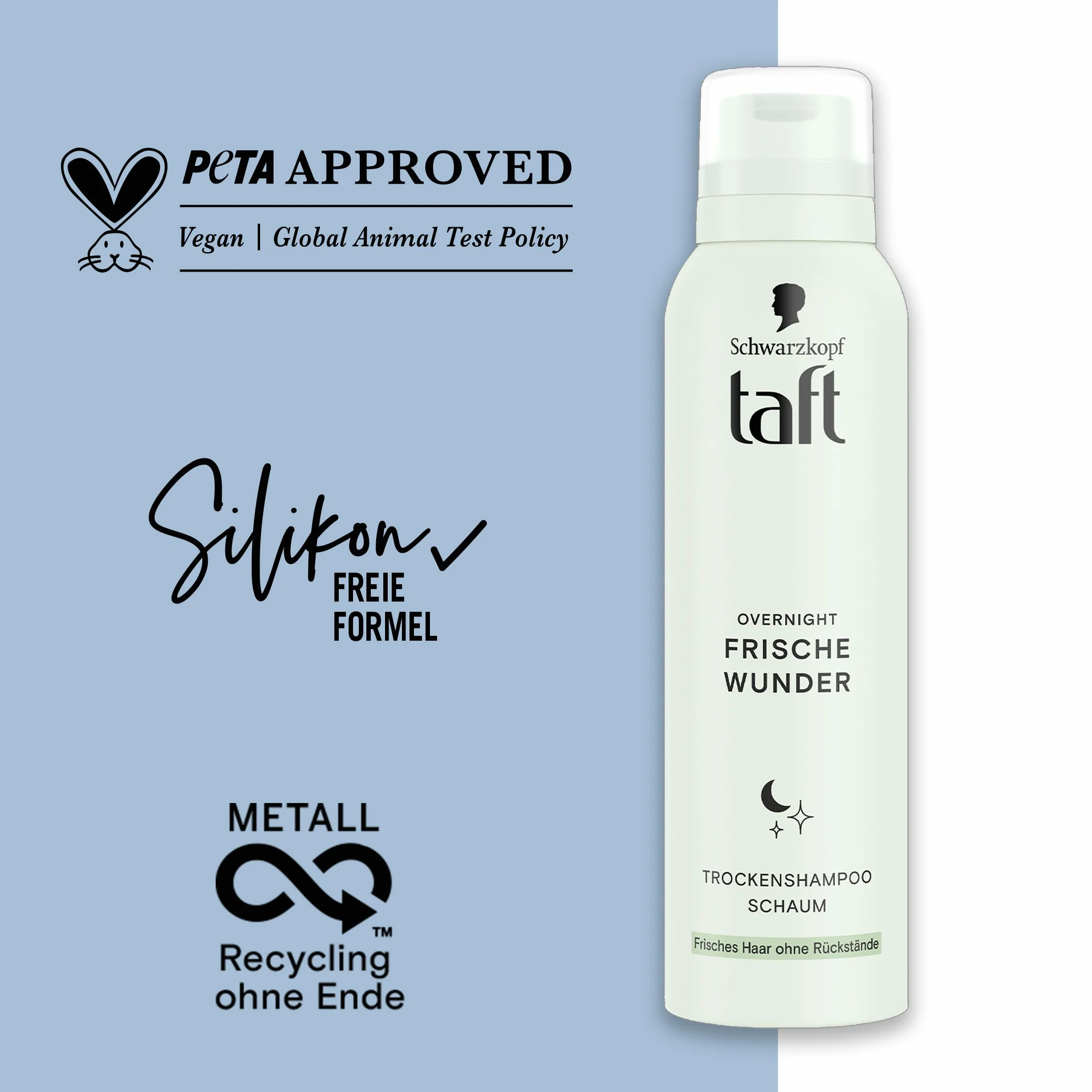 Schwarzkopf Taft suchy szampon z pianki Overnight Fresh Wunder (150 ml), stylizacja włosów o odżywczych, odświeżających właściwościach podczas snu, nadaje się do wszystkich rodzajów włosów, wegańska