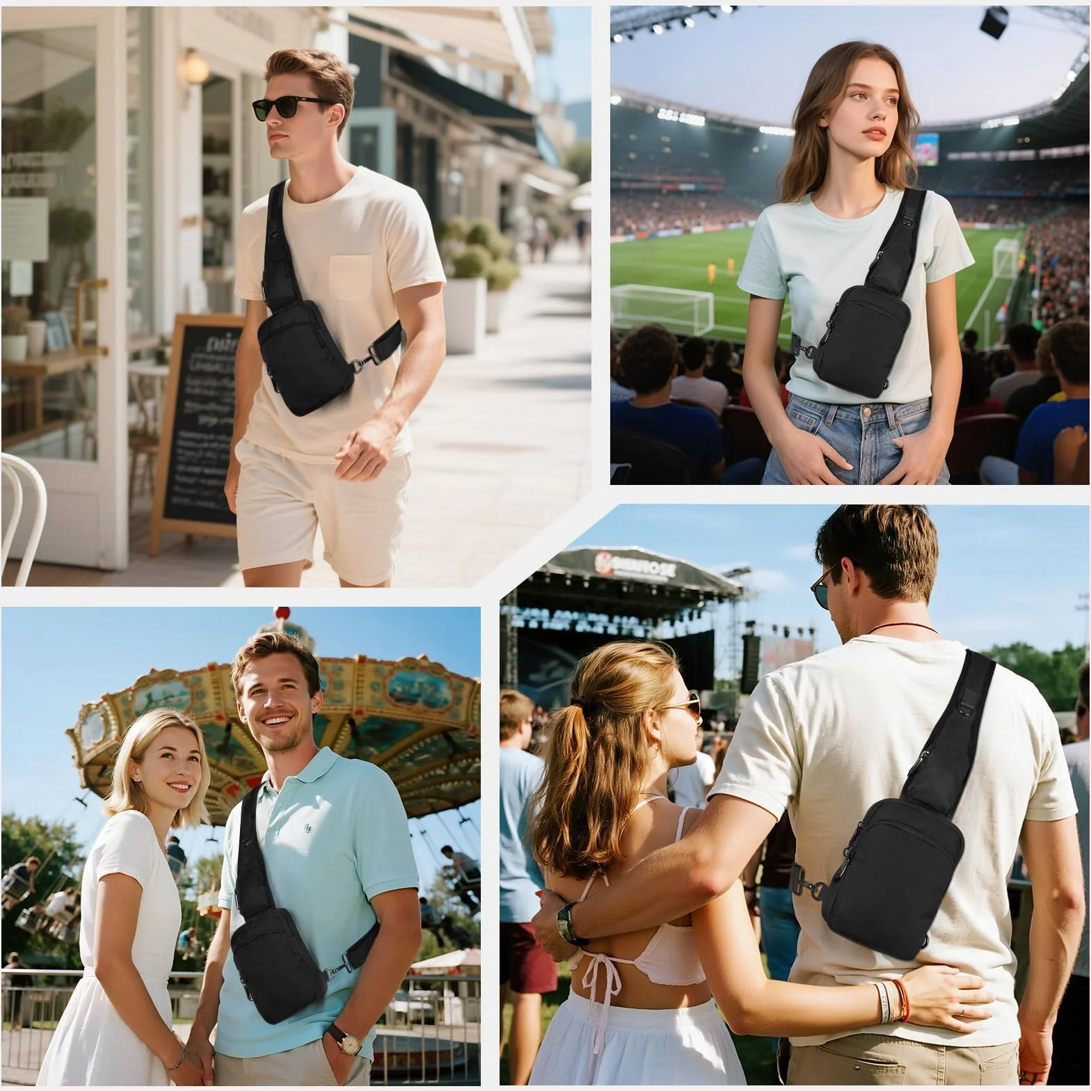 BROADREAM Antykradzieżowa torba na ramię Sling Chest Crossbody Bag torba na ramię męska damska mała męska torebka z zamkiem błyskawicznym i blokadą RFID