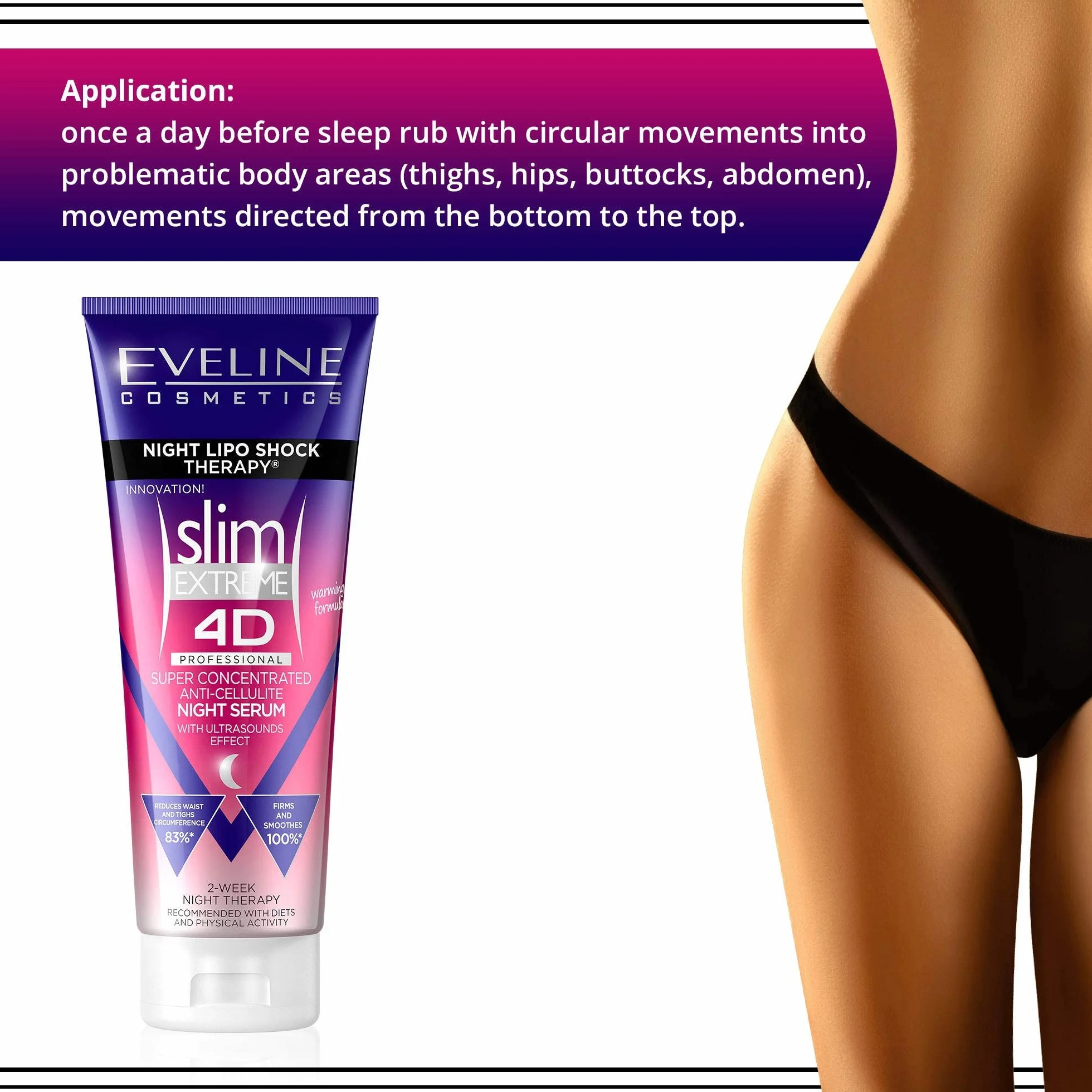 Eveline Cosmetics Slim Extreme 4D super skoncentrowany cellulit wyszczuplający gorący krem dla kobiet, 250 ml, formuła szybkiego spalania tłuszczu, 2-tygodniowa noc Lipo Shock Thearpy | płaski brzuch, szczupłe nogi i talia