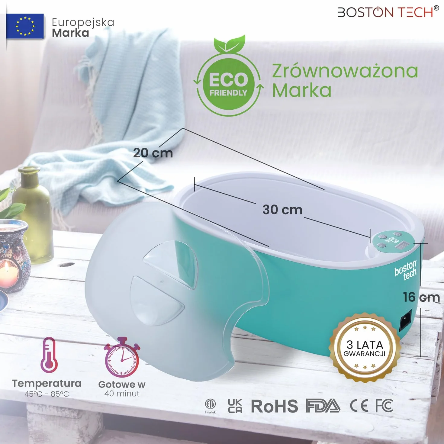 Kąpiel parafinowa do rąk i stóp firmy Boston Tech® | Łagodzenie bólu mięśni i zapalenia stawów | Nawilża, zmiękcza i ożywia skórę | Pojemność 5L + 2 bloki woskowe (900g) + akcesoria premium