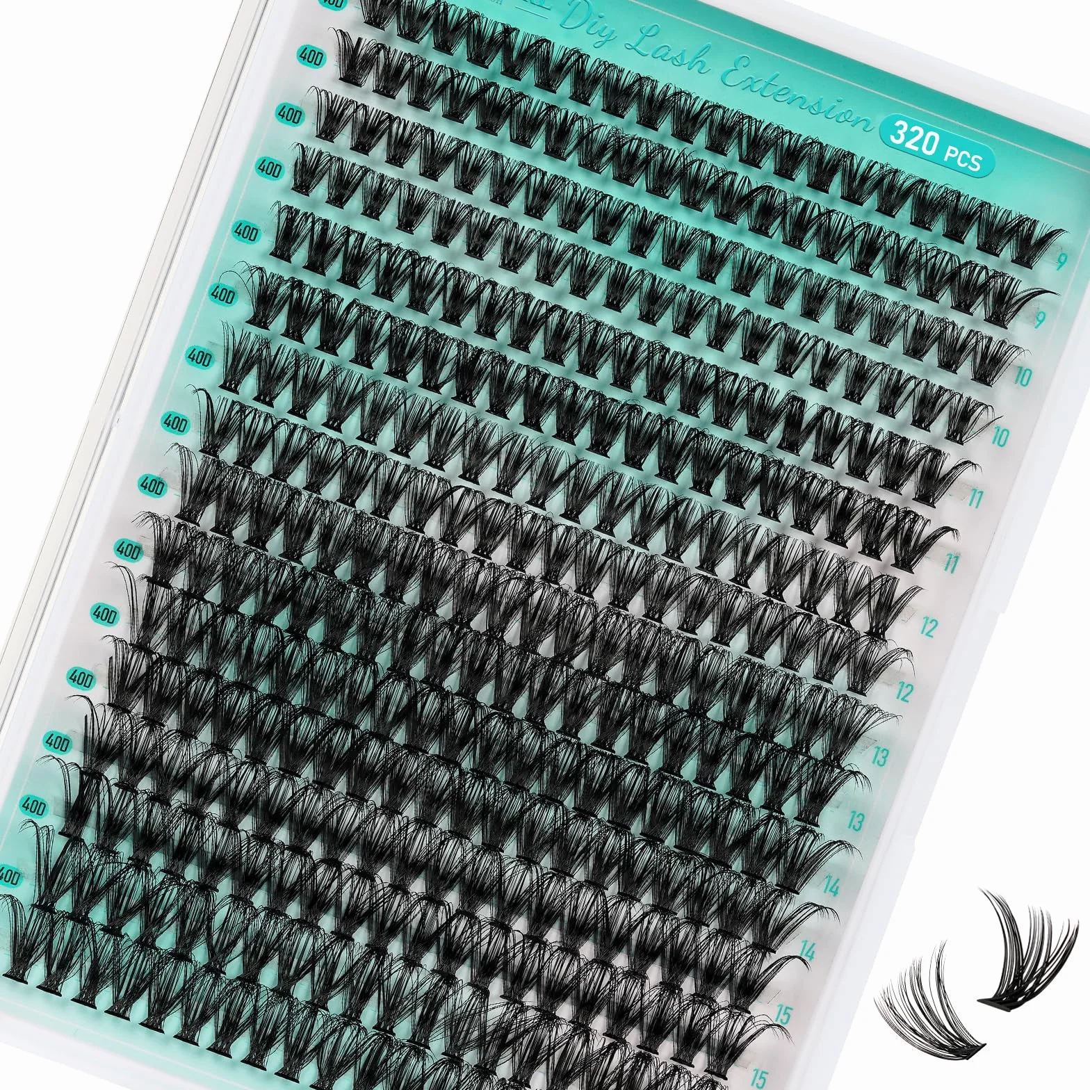 320 szt. przedłużek do rzęs, 320 sztuk, "zrób to sam", Cluster Lashes 40D, indywidualne rzęsy, 5-sekundowe rzęsy w domu (40D, 9-16 miks)