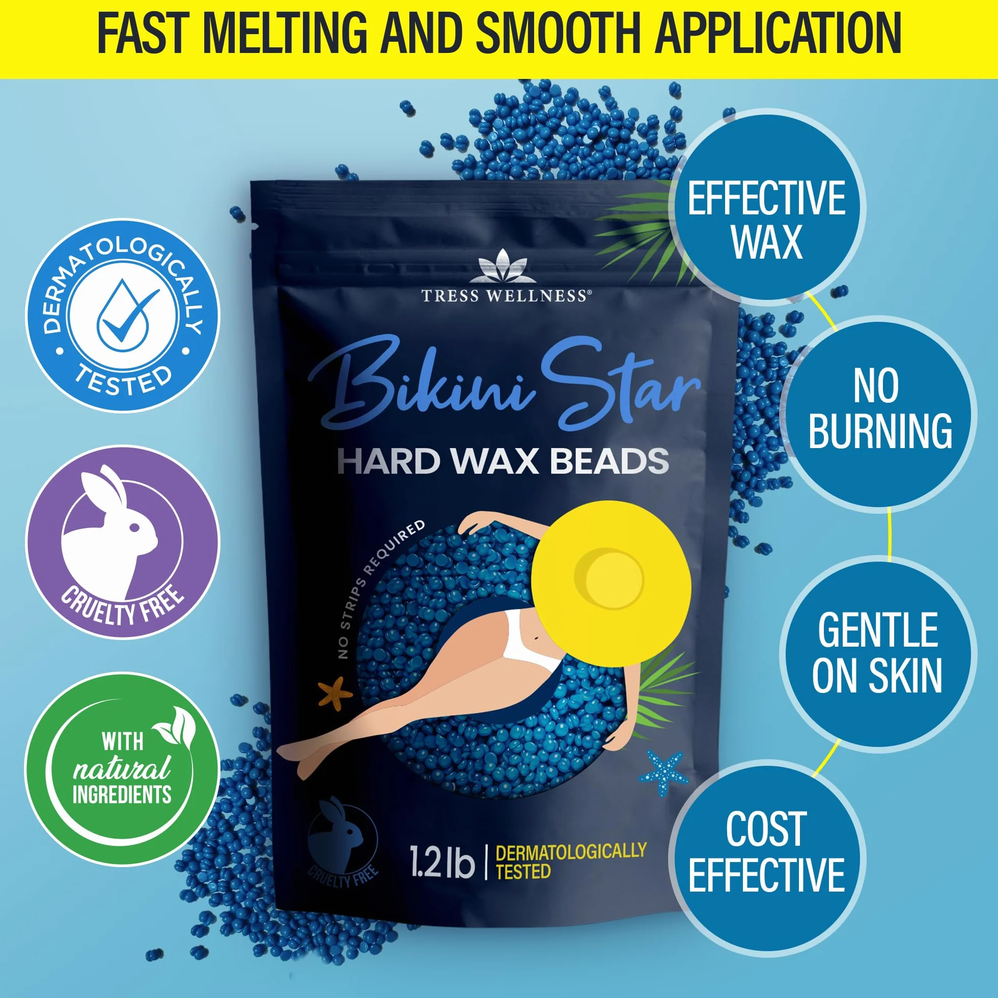 Tress Wellness Wosk bikini do grubych włosów, 550 g, twarde koraliki woskowe, dla skóry wrażliwej, do 50 wosków