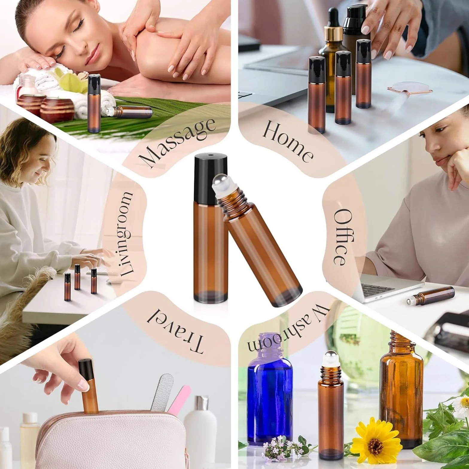 Zestaw 32 butelek olejku eterycznego, 2/3/5/10 ml, brązowe, puste, na kosmetyki i perfumy