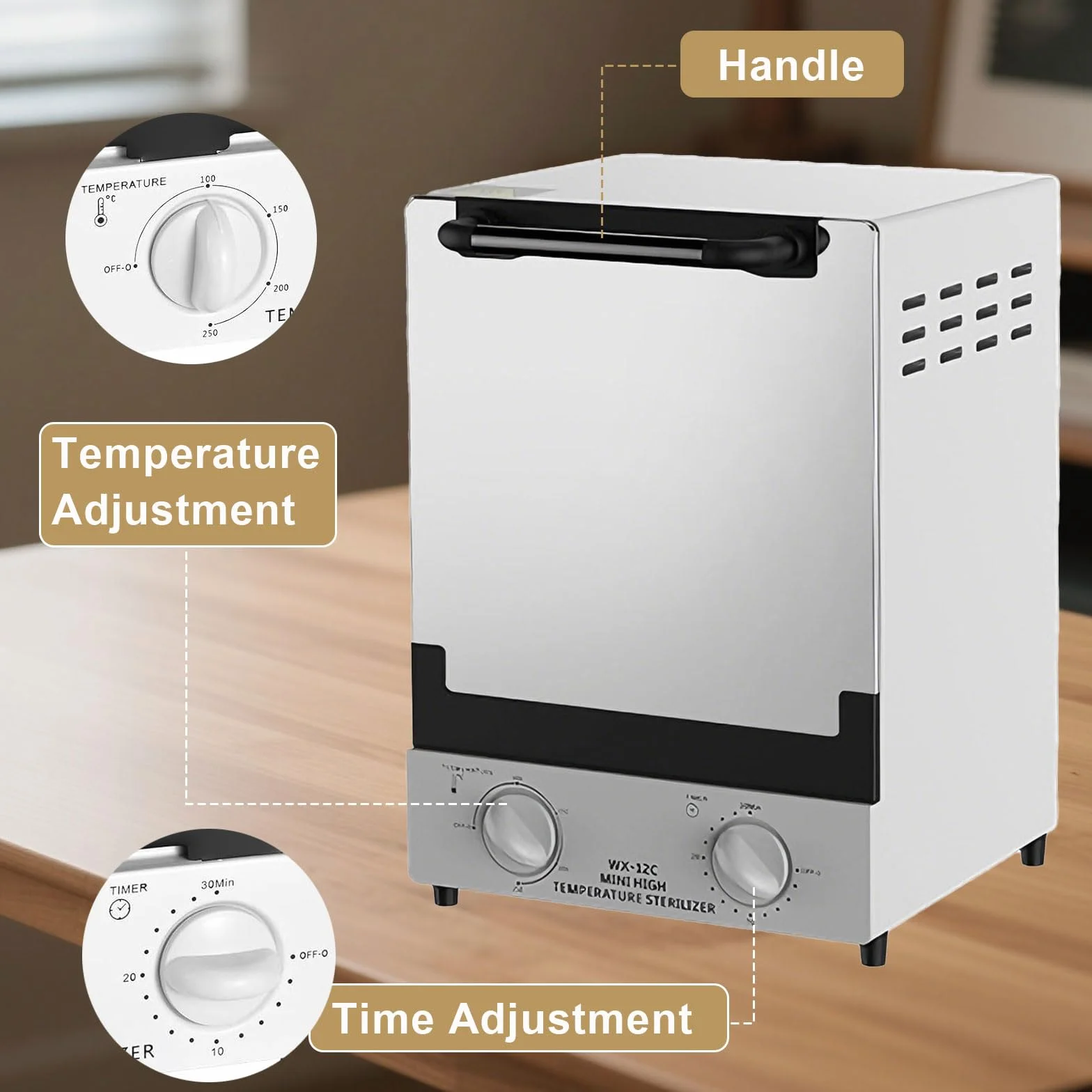 Autoklaw sterylizator o dużej pojemności 12 l, 1000 W, podwójny suchowy podgrzewacz na podczerwień, timer 30 min i regulacja 250°, sterylizator do narzędzi do paznokci, idealny do medycyny