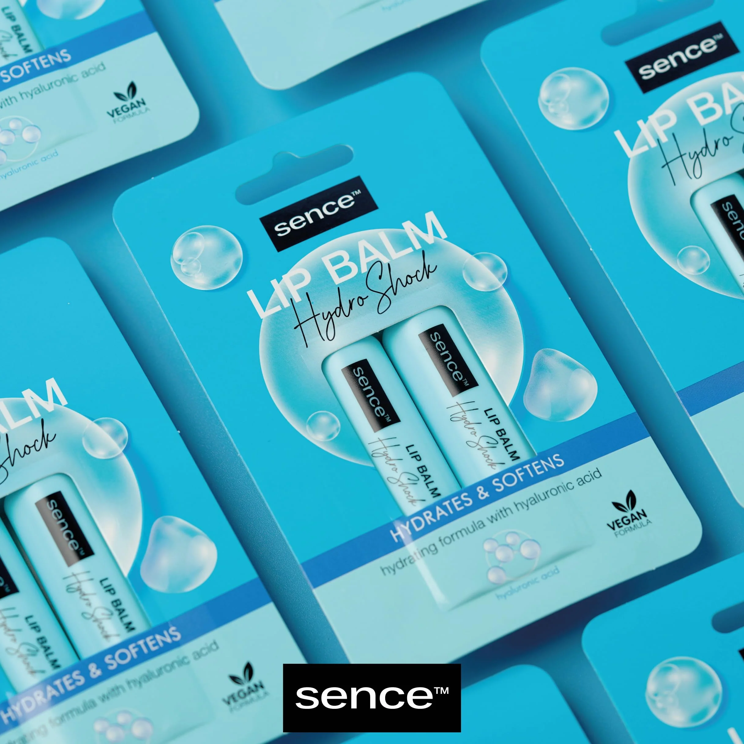 Sence Balm Hydro Shock, pomadka do ust z kwasem hialuronowym i parafiną, kosmetyk do pielęgnacji ust, pielęgnacja na dzień dla gładkich ust, wegańska pomadka do ust (2 x 4,3 g)