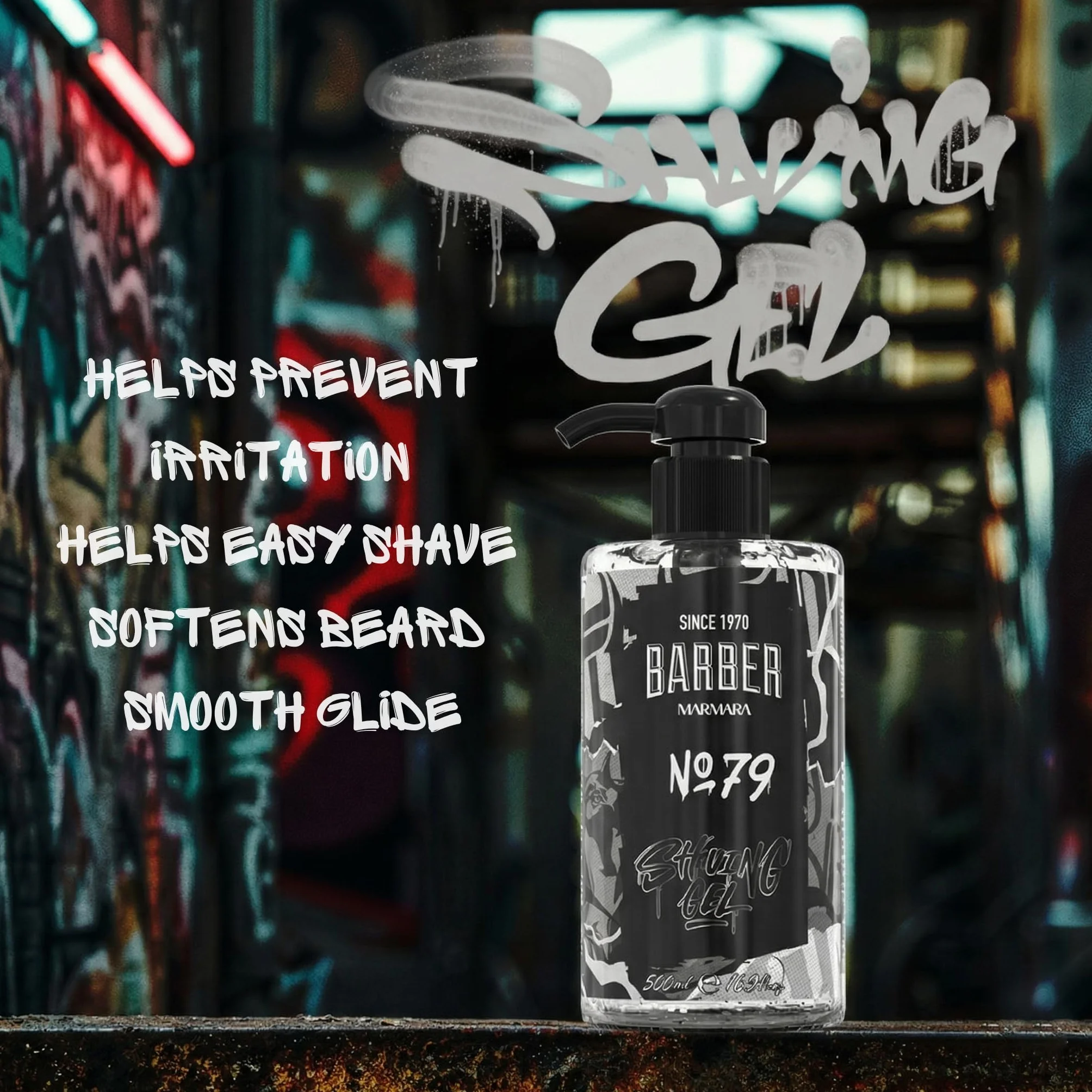Barber Marmara Żel do golenia nr 79 dla mężczyzn, przezroczysty, bez piany, z pompką, profesjonalna jakość tureckiego barbera, 500ml. Idealny do konturów brody i precyzyjnego golenia.