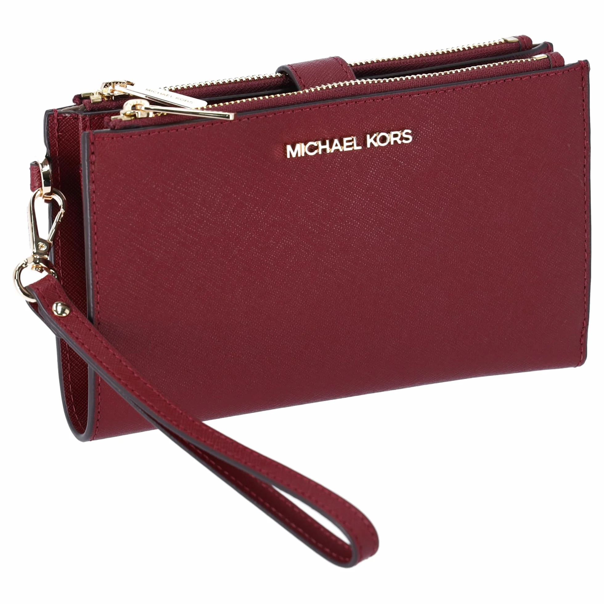 Michael Kors Jet Set Duży skórzany portfel na nadgarstek na smartfona, Ciemna wiśnia