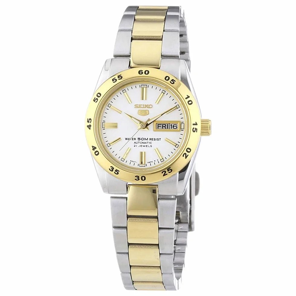 Seiko Damski zegarek automatyczny ze stali nierdzewnej z paskiem ze stali nierdzewnej, wielobarwny, S, pasek