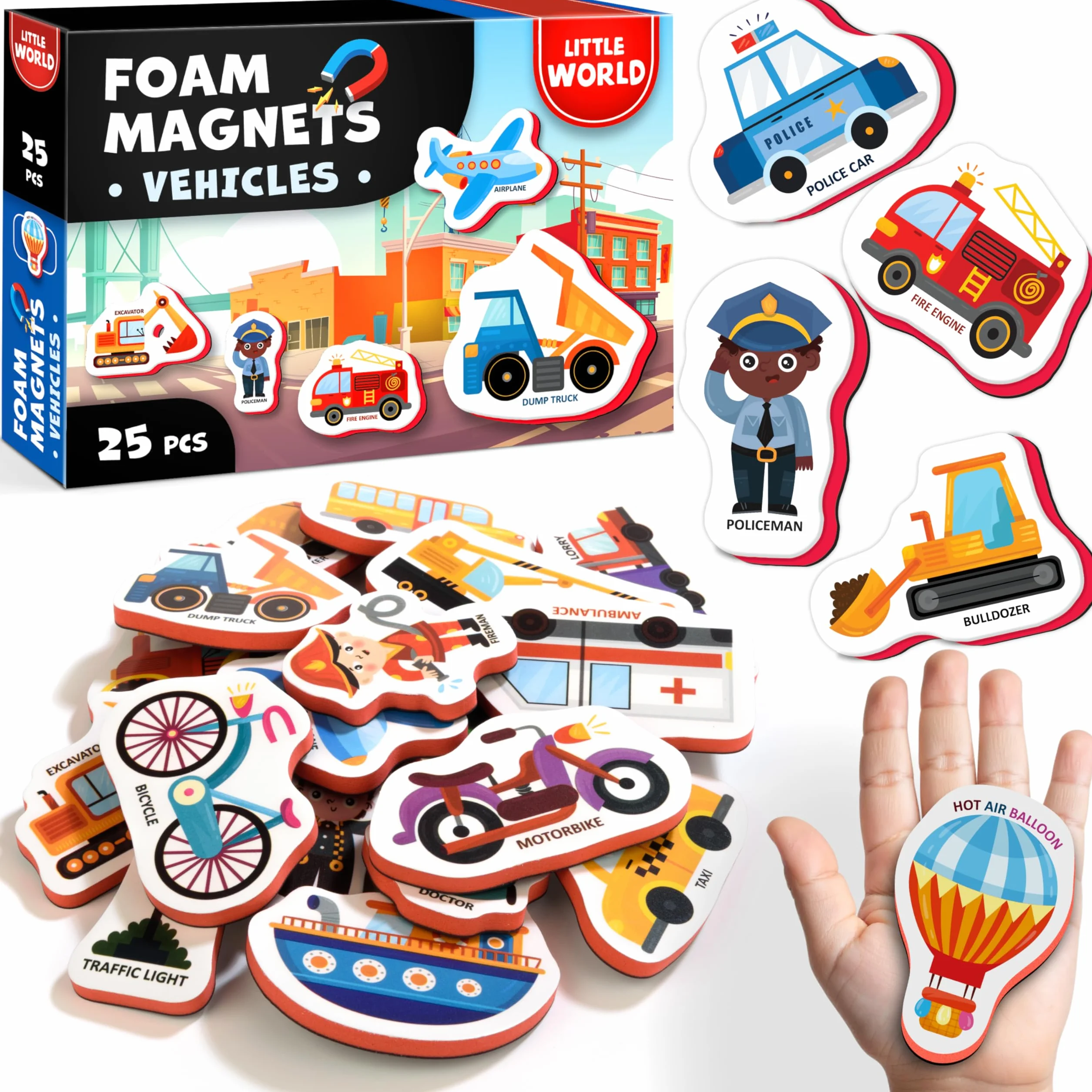 Little World Duży zestaw 24 piankowych magnesów na lodówkę dla dzieci w wieku 1 roku - magnesy do nauki niemowląt - magnesy na lodówkę dla małych dzieci - magnesy na lodówkę dla dzieci w wieku 2 lat -