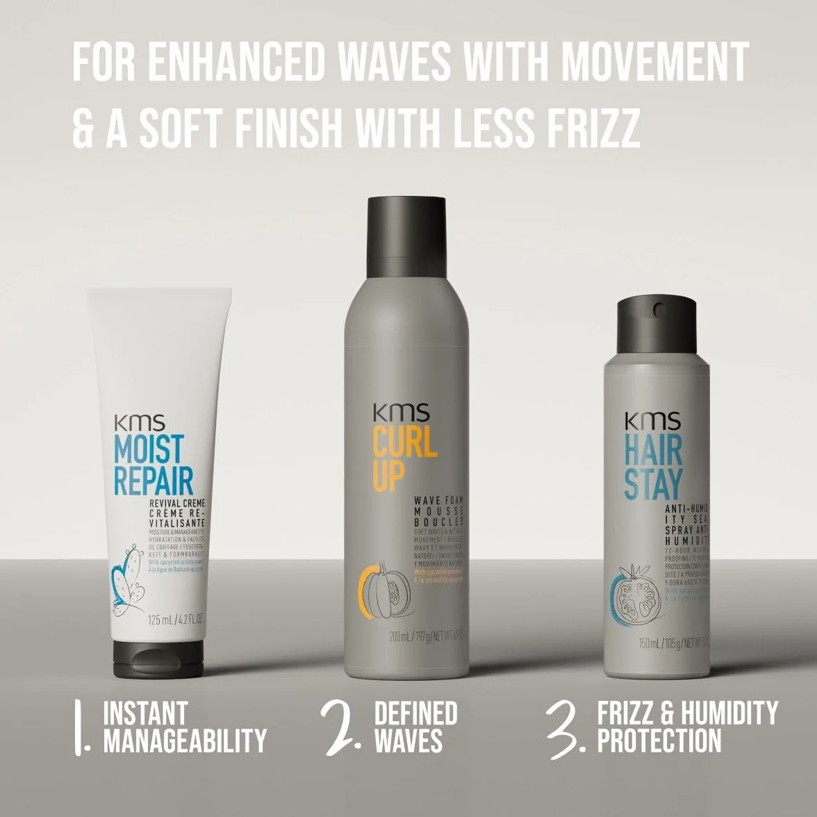 KMS CurlUp Wave Foam – pianka do loków do elastycznych fal i loków, objętość i naturalna definicja – 200 ml