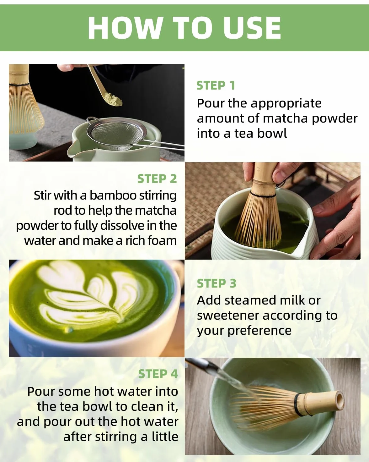 Zestaw Matcha, zestaw do herbaty Matcha dla 4 osób, miotełka do Matcha, zestaw Teanagoo Matcha, zestaw do herbaty Matcha, zestaw do herbaty Matcha do przygotowania śniadania/Matcha Latte