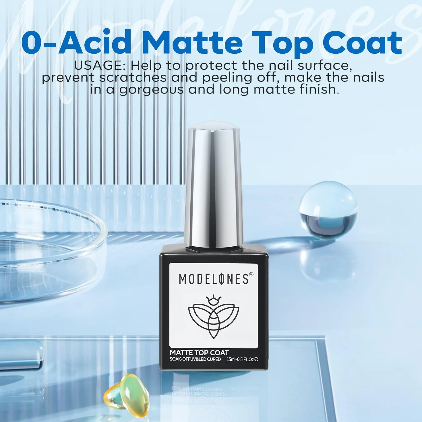 Modelones Matte Top Coat półtrwały lakier do paznokci 15 ml, bez wipe top coat półtrwały żelowy lakier do paznokci UV do manicure'u