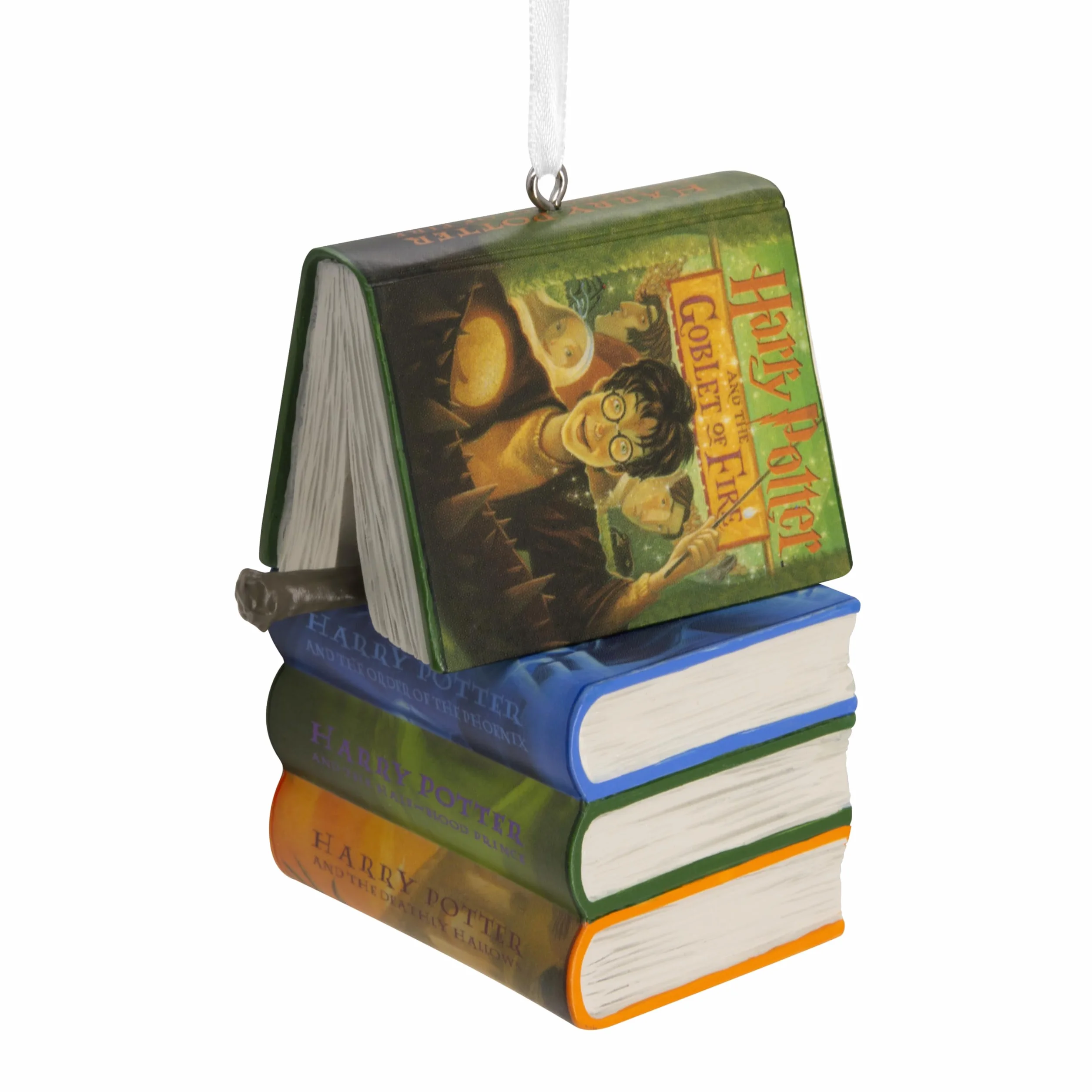 Hallmark Harry Potter Książki i różdżka wisząca ozdoba, dekoracja drzewa, wisząca ozdoba z żywicy, świąteczna ozdoba wisząca, prezenty na Boże Narodzenie