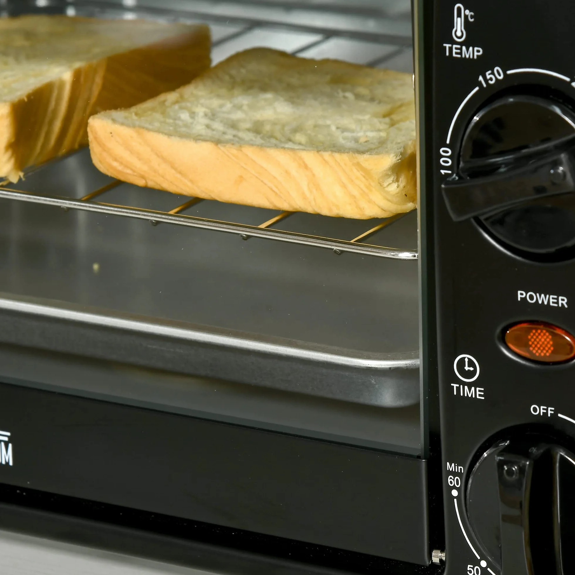HOMCOM Mini piekarnik 10 l, 750 W, mały piekarnik elektryczny z temperaturą do 230°C, timer 60 minut, blacha do pieczenia i ruszt 36,5 x 26 x 22 cm, czarny