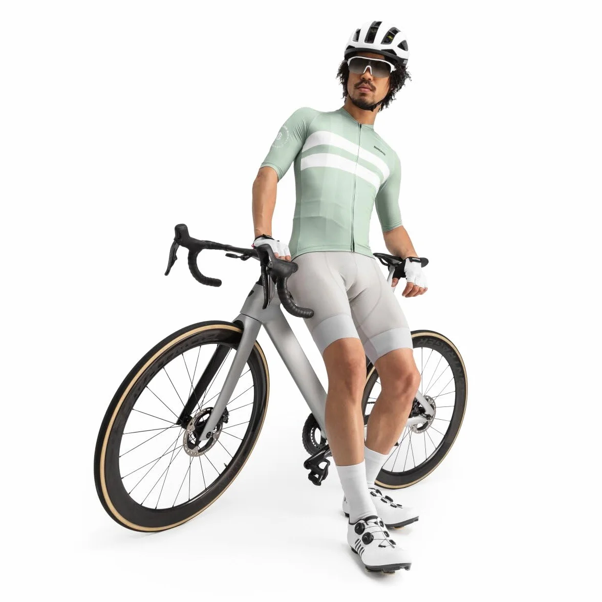 SIROKO - Letnia Koszulka Rowerowa Siroko M3 Mustair - XS - Popielata zieleń/Biały