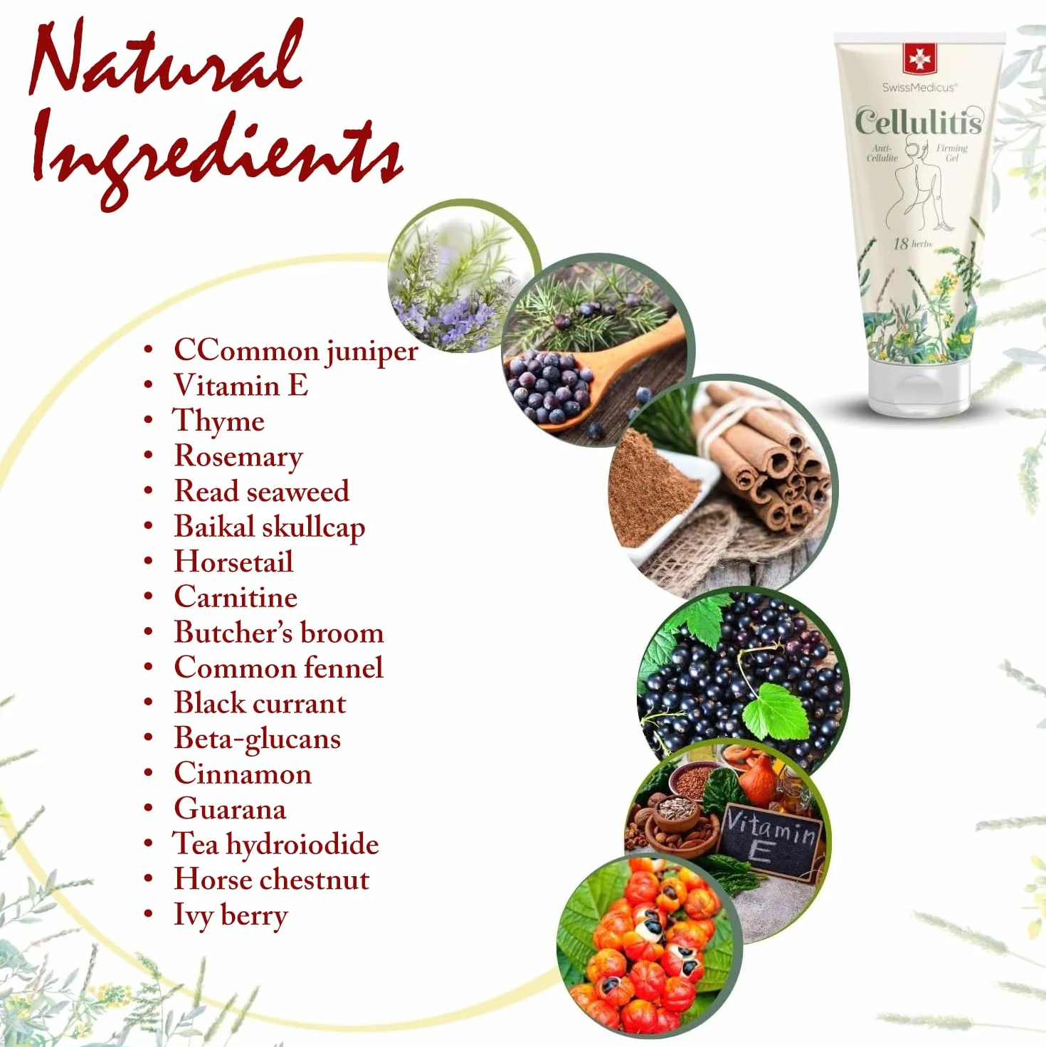 SwissMedicus Naturalny antycellulitowy krem do ciała z rozmarynem, guarana, balsam kojący do masażu