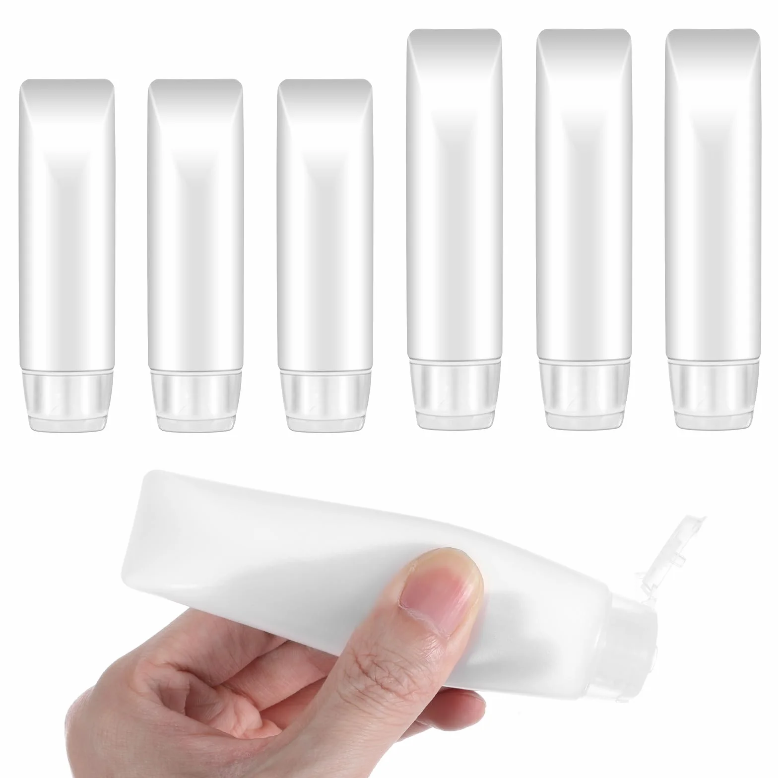 Oruola Zestaw 6 przezroczystych butelek podróżnych, z tworzywa sztucznego, 50 ml, 30 ml, do wielokrotnego napełniania, przenośne, szczelne, małe butelki do wyciskania szamponu, balsamu, odżywki, żelu