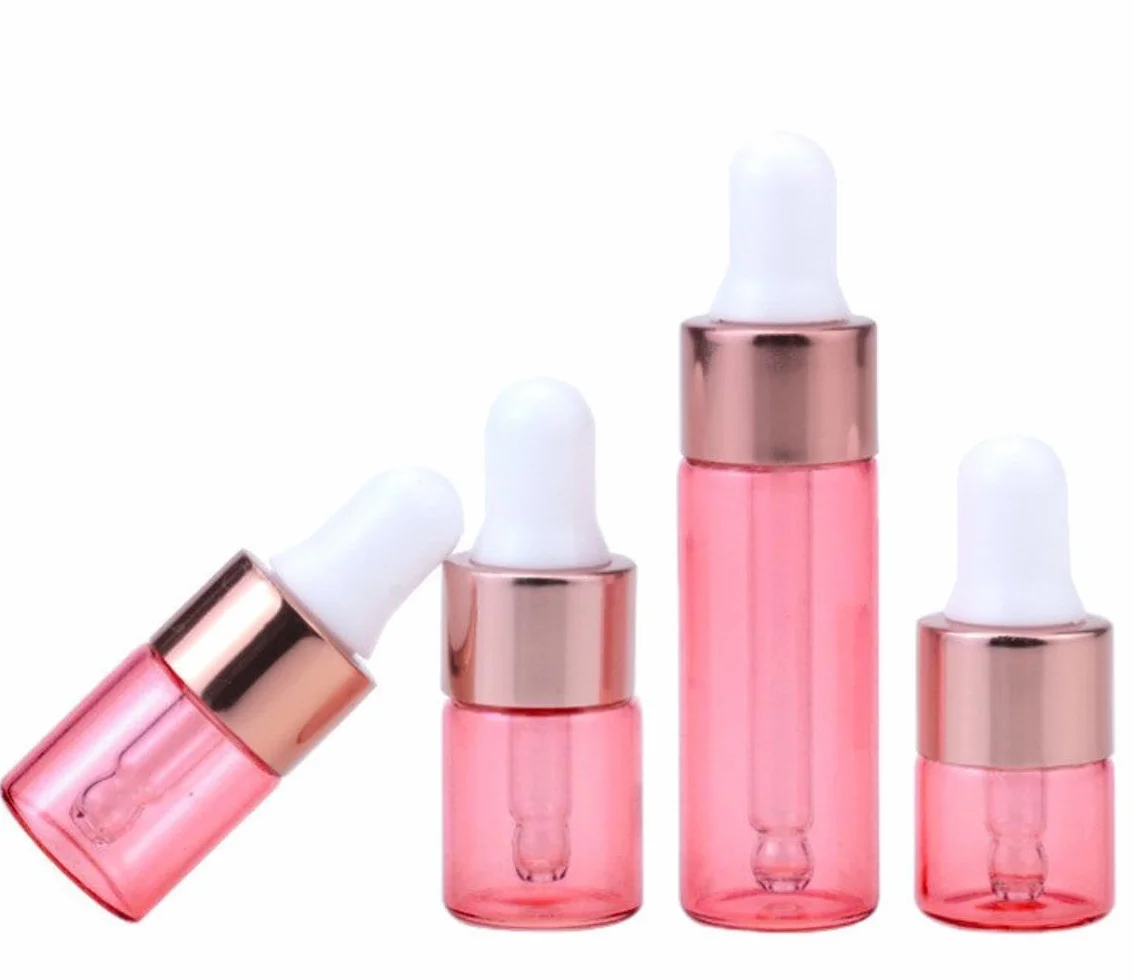 Szklana Butelka z Pipetą Many Beauty – Pojemnik na Serum, Olejki, Kosmetyki DIY – Hermetyczna i Wielokrotnego Użytku – Różne Rozmiary (CIEMNY RÓŻ, 2ML)