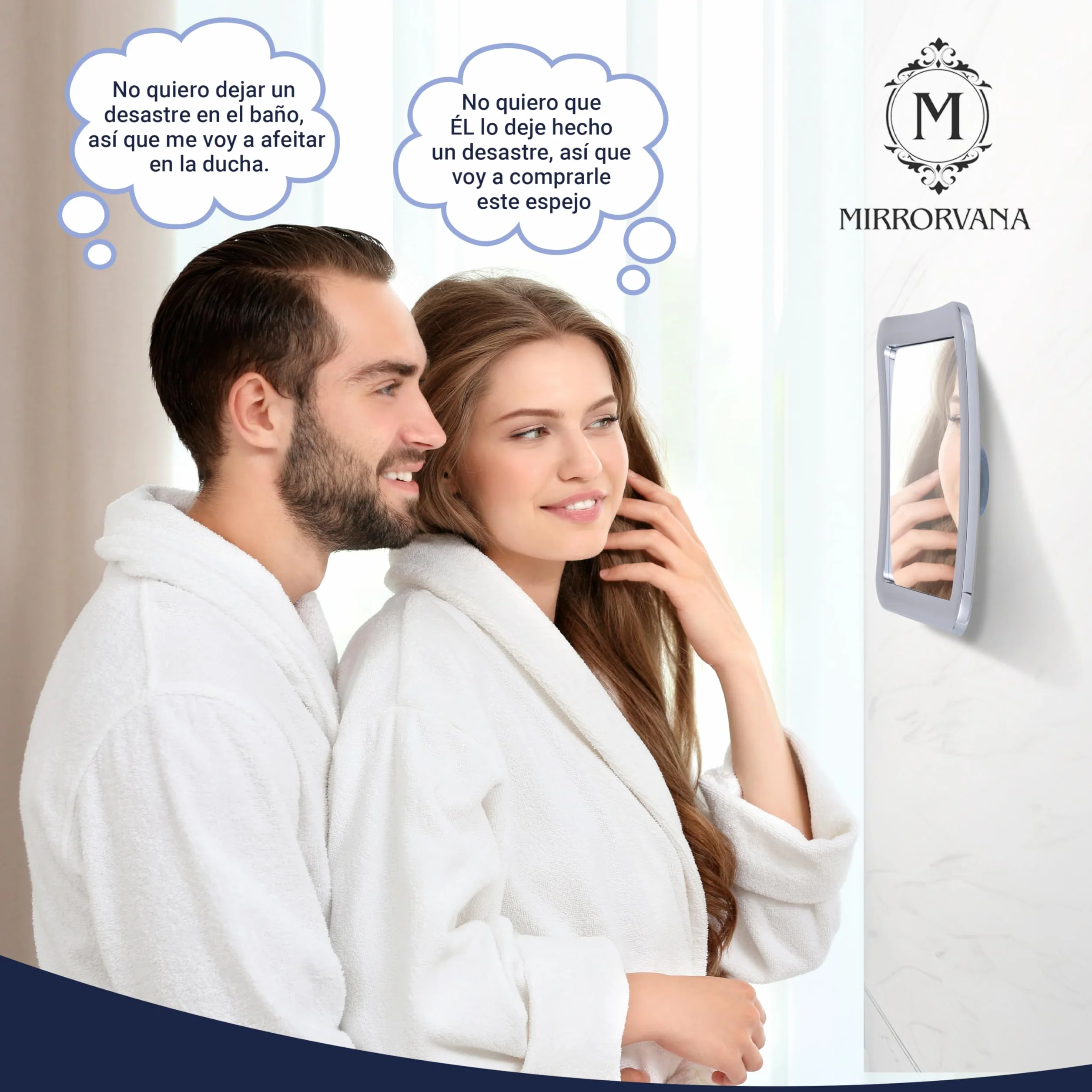 MIRRORVANA Lustro prysznicowe przeciwmgielne z potrójną przyssawką - Nietłukące się plastikowe lustro łazienkowe do golenia i brody - 13,5 cm x 13,5 cm (chrom) Shower Mirror