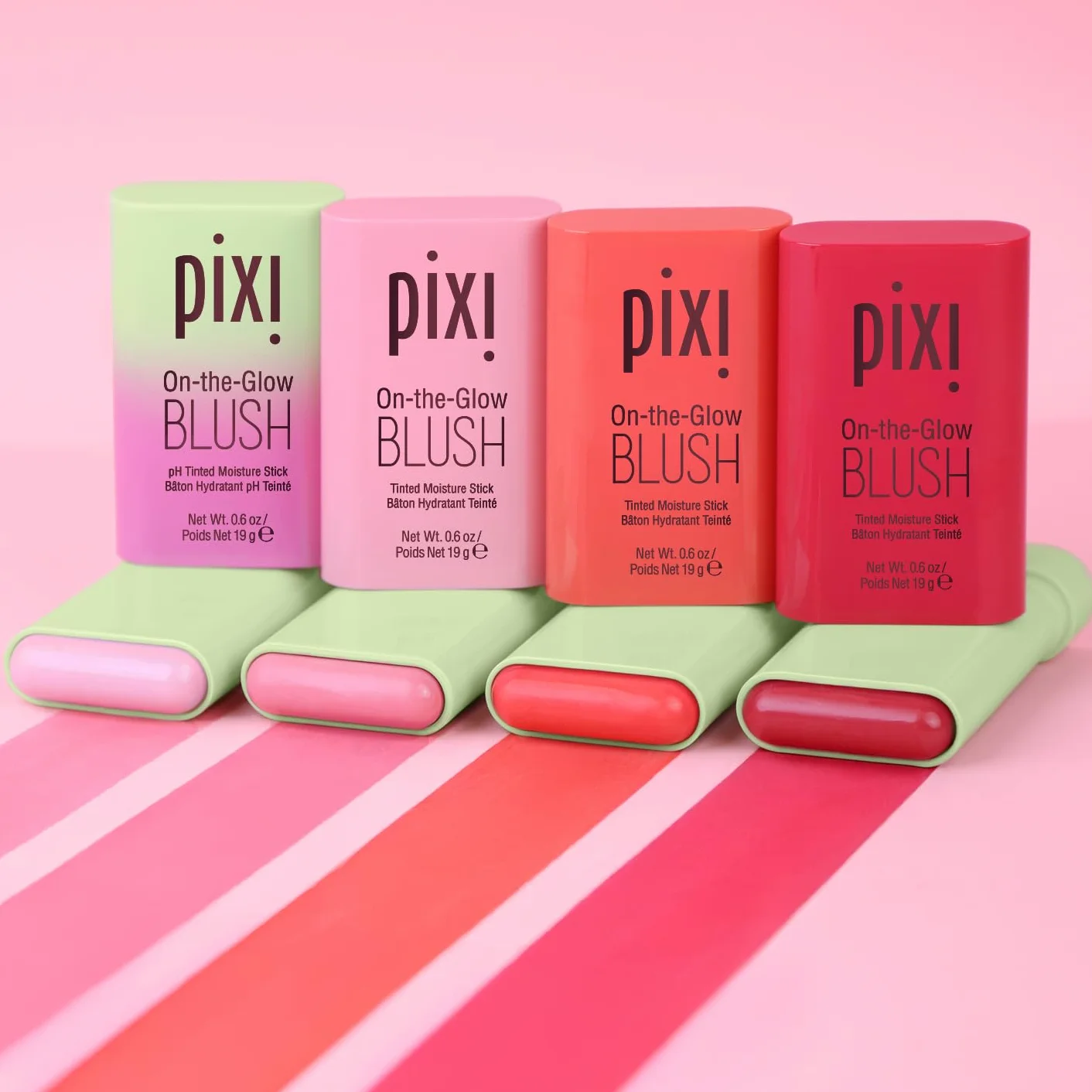 Pixi On-The-Glow Blush - soczysty, nawilżający, przyciemniany, wilgotny rumieniec w sztyfcie z żeń-szeniem, aloesem i ekstraktami owocowymi, na policzki i usta, 19 g, 17 g, bez parabenów