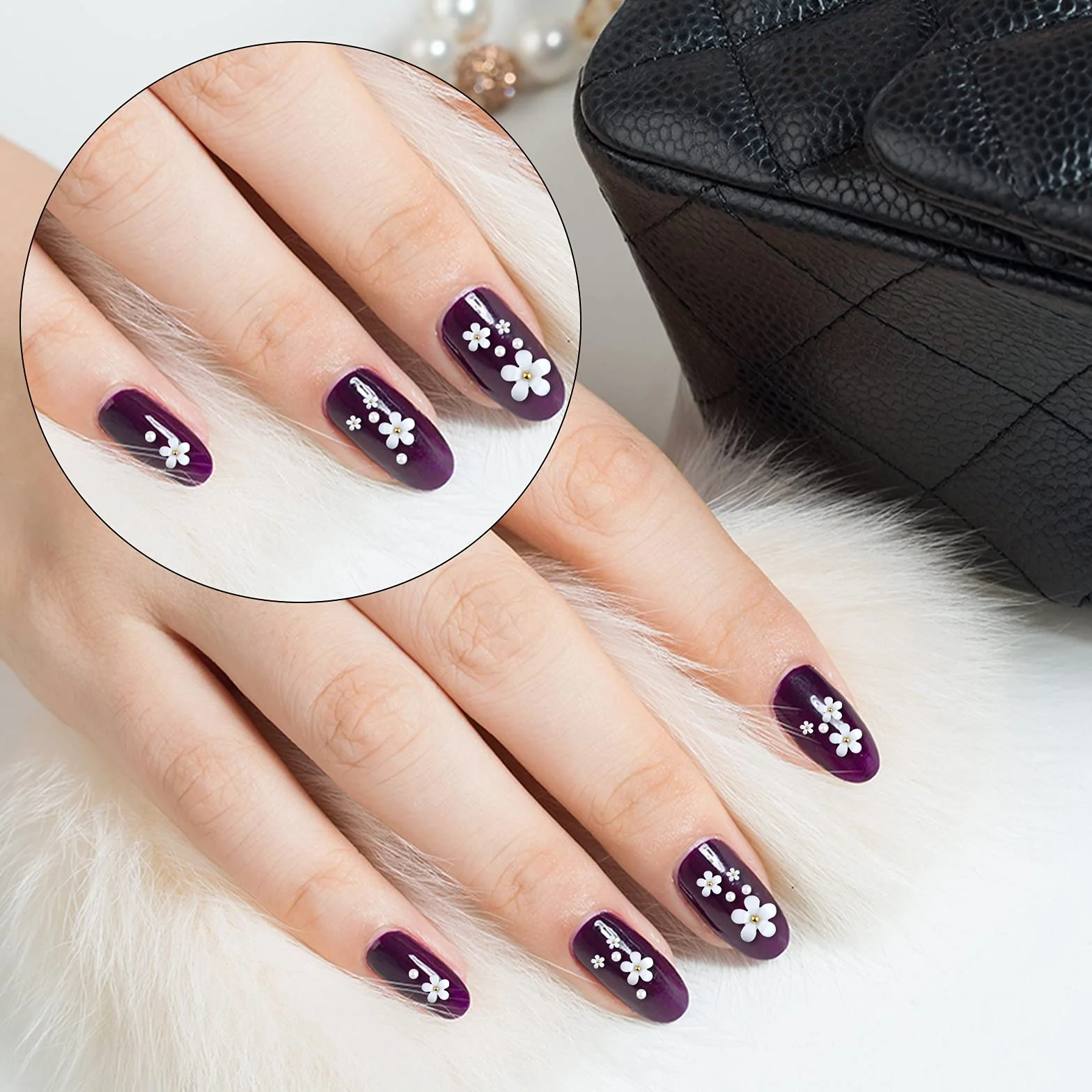 SAVITA 250 Sztuk 12 Rozmiarów 3D Kwiaty do Paznokci, 3D Dekoracja do Paznokci Plaskie Akcesoria do Paznokci do DIY Nail Art Design Tworzenia Bizuterii (Bialy)